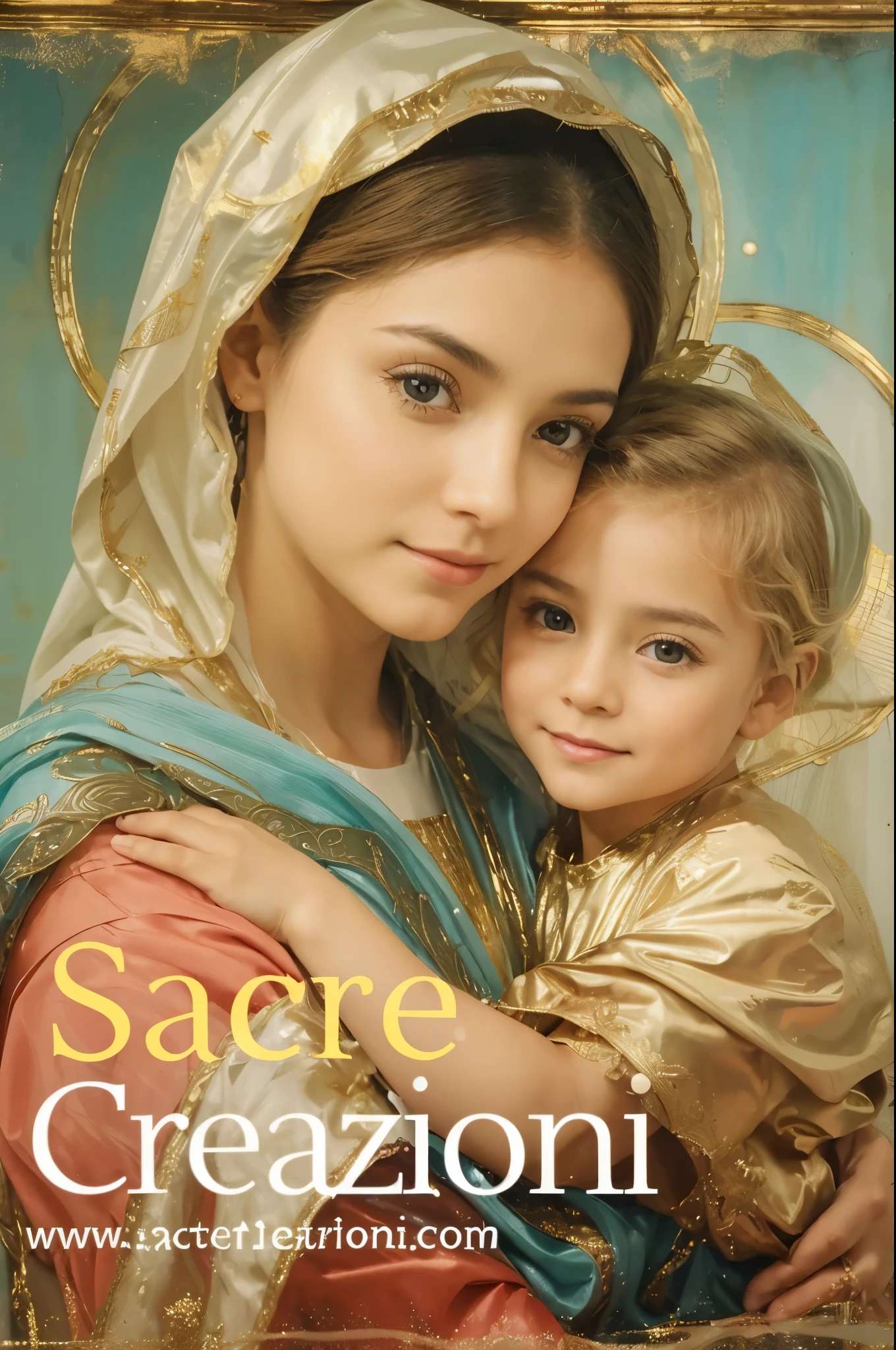 (((Holy virgin mary and Jesus. . IN CUSTOM METALLIC COLORS, russian costume))) luminoso, obra maestra, (Mejor calidad: 1.2), (super fine: 1.2), illustration, (extremadamente delicado y hermoso: 1.2), movie angle, flotante, (Hermoso detalle ojo: 1.1), (detalle de luz: 1.1), Movie Lights, Cielo delicado, ojos azules, (cola de caballo alta: 1. 1), capa, Ojeteador, cielo estrellado, (light particles: 1.1) Dibujo, flor. (obra maestra), (Mejor calidad), (fotorrealista:1.3), 8k, textura de piel detallada, Textura de tela detallada, hermoso rostro detallado, detalles intrincados, ultra detallado