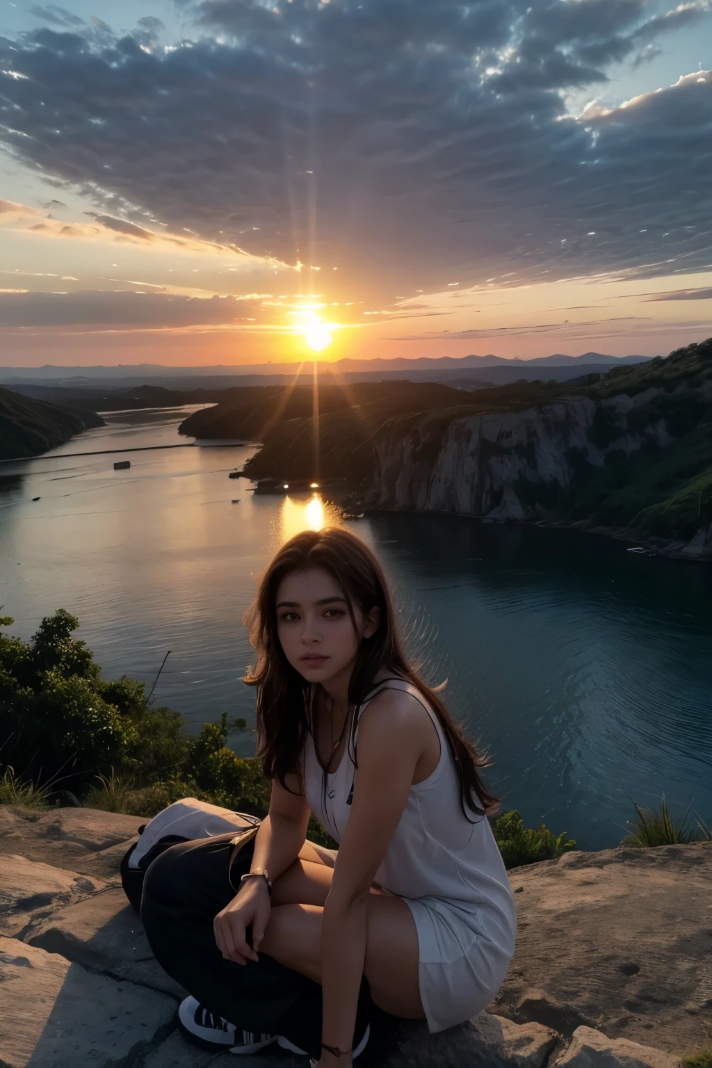 montanha com o por do sol