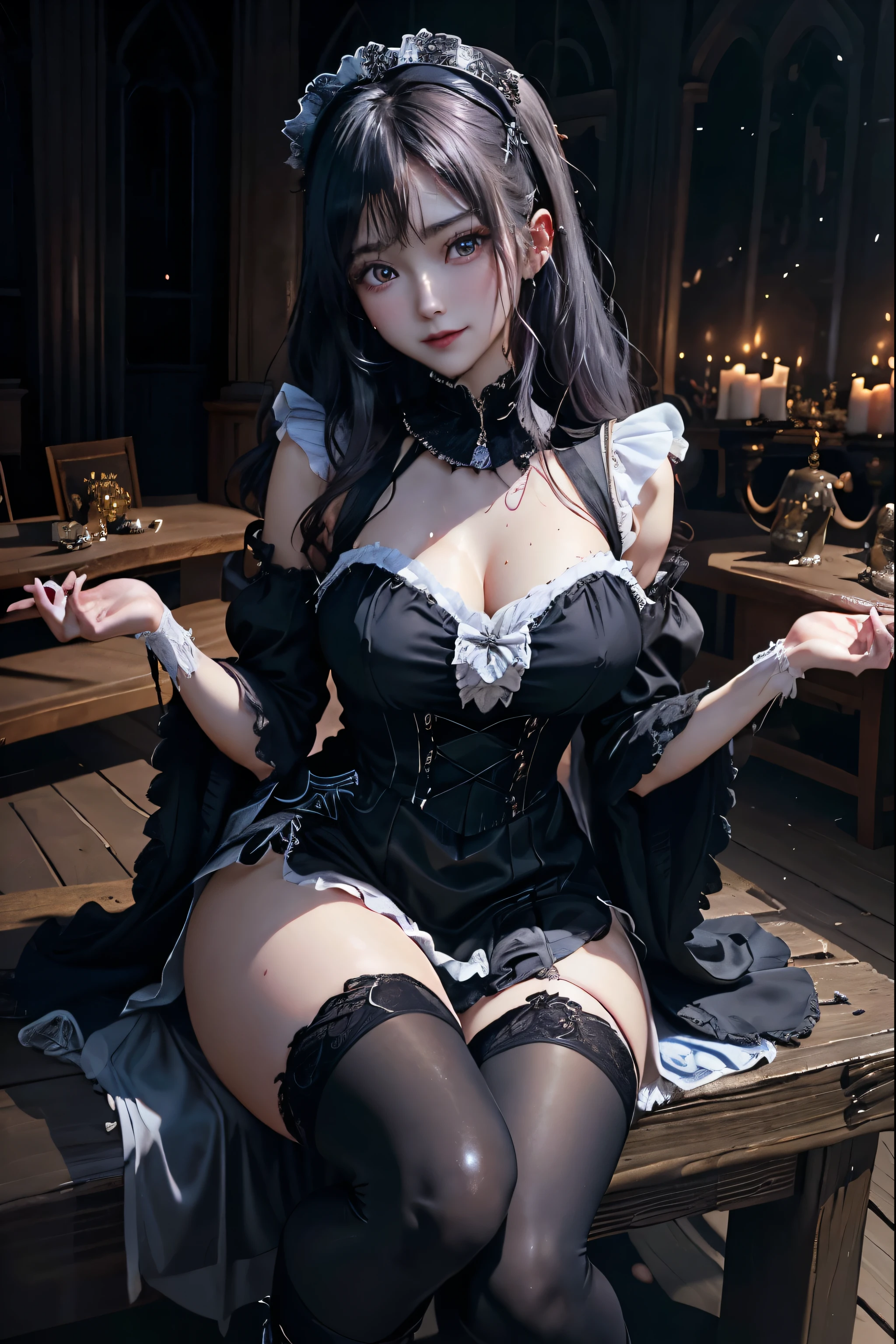Hard Dark Gothic Makeup、Deep Night Sky、Horror、Black dark eyeshadow、sad、Good skin radiance、Dark Gothicメイク、Dark smile、palace、24-years-old、Embarrassed look、Dark Gothic、Obscene language、highest quality、Drunk face、紫のMaid clothes、Mysterious、Noble、sexy、Loving smile、Right blue eye, Left eye is red、Platform Heel Shoes、Heavy makeup、Gothic ta Clothing、Silver Hair、Long Hair Straight Hair、Cute Gothic Loliress、Beautiful Face、elegant features、Fascinating face、Stained glass is the background、Chest glistening with sweat、The room is dark、gothic long dress、Bell Sleeves、Wizard Sleeve、Decadent look、Sexually excited expression、Glossy thighs wet with water、Thighs that are wet and shiny with oil、Background of a room full of roses、The embroidery is pink、The dress has pink embroidery、Thigh-high socks、Knee-high socks、Gentle expression、Dark black eyeshadow、Stained glass and rose background、Female Duo、Female couple、dark church background、Stained glass、Black metal world、Dark Castle、Slender body、gothic long dress、Maid clothes、Victorian dresses、Her thighs glisten with sweat、My body is wet and shiny、Lots of glitter on the thighy thighs are sticky from sweating、Sweat glistens on the thighs, The whole body is sweaty and shiny、Quite sweaty、My thighs are sweaty、My thighs are so wet、My thighs are shining with sweat、A lot of sweat glistens all over the body、Small breasts、Orchestra StageStage、Dynamic Angle、sitting on a gothic chair、Play the violin gracefully、With a violin、Press the violin strings、violinist、orchestra performance、Thin thighs、slender、Violin body and strings、Sit on a chair、pantyhose、Hime cut straight hair、