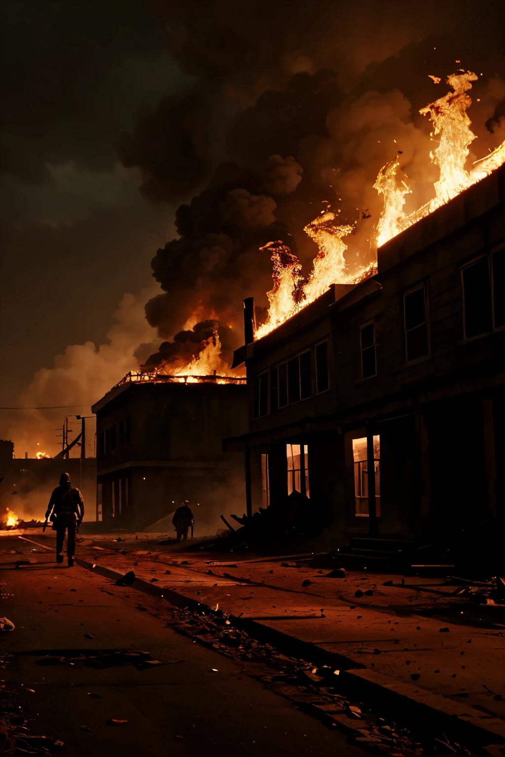 1280x720 resolution, big title the walking dead, blood, horror, best quality, building, fire, cartoon