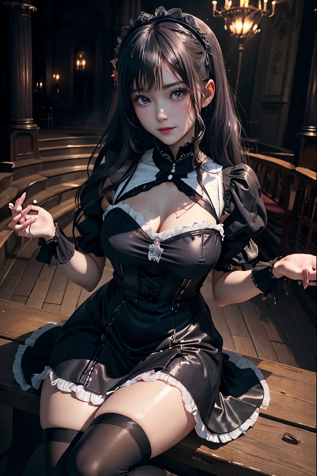 ハードDark Gothicメイク、Deep Night Sky、Horror、Black dark eyeshadow、sad、Good skin radiance、Dark Gothicメイク、Dark smile、palace、24-years-old、Embarrassed look、Dark Gothic、Obscene language、highest quality、Drunk face、紫のMaid clothes、Mysterious、Noble、sexy、Loving smile、Right blue eye, Left eye is red、Platform Heel Shoes、Heavy makeup、Gothic ta Clothing、Silver Hair、Long Hair Straight Hair、Cute Gothic Loliress、Beautiful Face、elegant features、Fascinating face、Stained glassが背景、Chest glistening with sweat、The room is dark、gothic long dress、Bell Sleeves、Wizard Sleeve、Decadent look、Sexually excited expression、Glossy thighs wet with water、Thighs that are wet and shiny with oil、Background of a room full of roses、The embroidery is pink、The dress has pink embroidery、Thigh-high socks、Knee-high socks、Gentle expression、Dark black eyeshadow、Stained glassと薔薇背景、Female Duo、Female couple、dark church background、Stained glass、Black metal world、Dark Castle、Slender body、gothic long dress、Maid clothes、Victorian dresses、Her thighs glisten with sweat、My body is wet and shiny、Lots of glitter on the thighs、My thighs are sticky from sweating、Sweat glistens on the thighs, The whole body is sweaty and shiny、Quite sweaty、My thighs are sweaty、My thighs are so wet、My thighs are shining with sweat、A lot of sweat glistens all over the body、Small breasts、Orchestra StageStage、Dynamic Angle、sitting on a gothic chair、Play the violin gracefully、With a violin、Press the violin strings、violinist、orchestra performance、Thin thighs、slender、Violin body and strings、Sit on a chair、pantyhose、Hime cut straight hair、