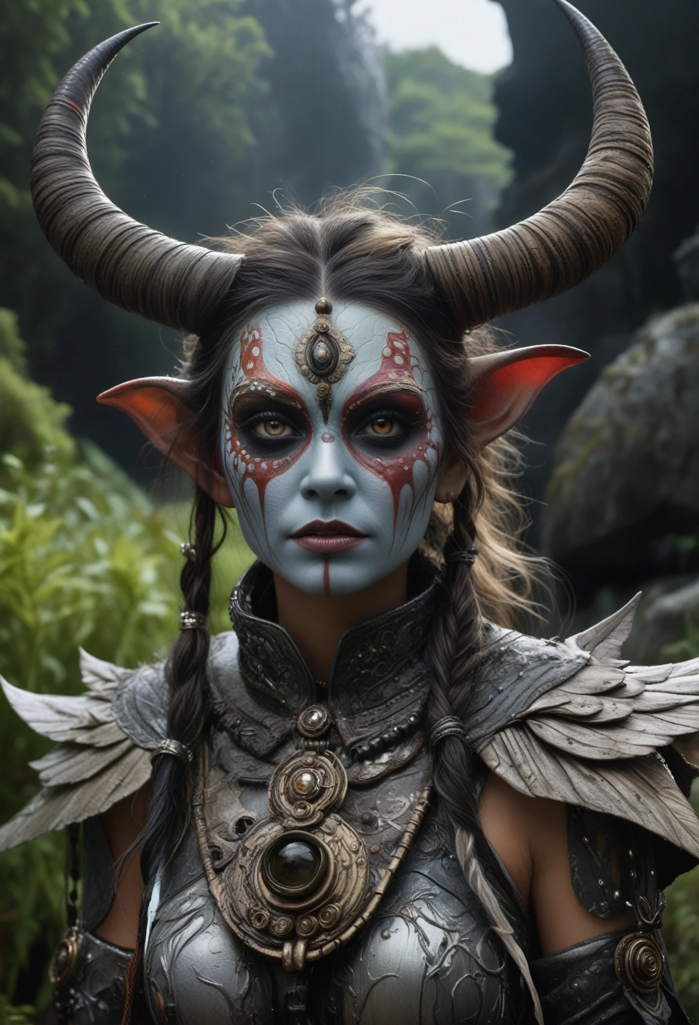 full-body-shot , who can't fly,Cinematic, Technicolor,natural skin textures, hyper realisitc, hyper detailed,Extremely detailed,High contrast,Realistic,Chalsedoon Moana,national dress, back view,full body length,evil ghost,Krampus,pretty face,intricate details,realistic humid skin,extremely intricate details,anatomically correct, eyes extremely detailed, high detailed eyes,High contrast,Ultra HD,Retina,HDR,photo,photorealism,Masterpiece, natural skin textures, hyper realism,hyper detailed,High contrast,(HDR:1.4),Realism,Ultra Detailed,irina yermolova, close full body shot,16K resolution,RAW, Nikon Z9,Paul Zizka,full body length,niobium goblin,native irish,pretty face,eyebrow up,full body shot,ominous landscape,niobium gray atmosphere,by art Simon Stalenhag,Nicola Samori,(((Wangechi Mutu))),prime colors,urban,extremely detailed,masterpiece,intricate details,faded,eyes extremely detailed, high detailed eyes,4k resolution,islands levitating above ground, Nikon Z9,scary village,stalker,Stone Forest ,Venice Mask
