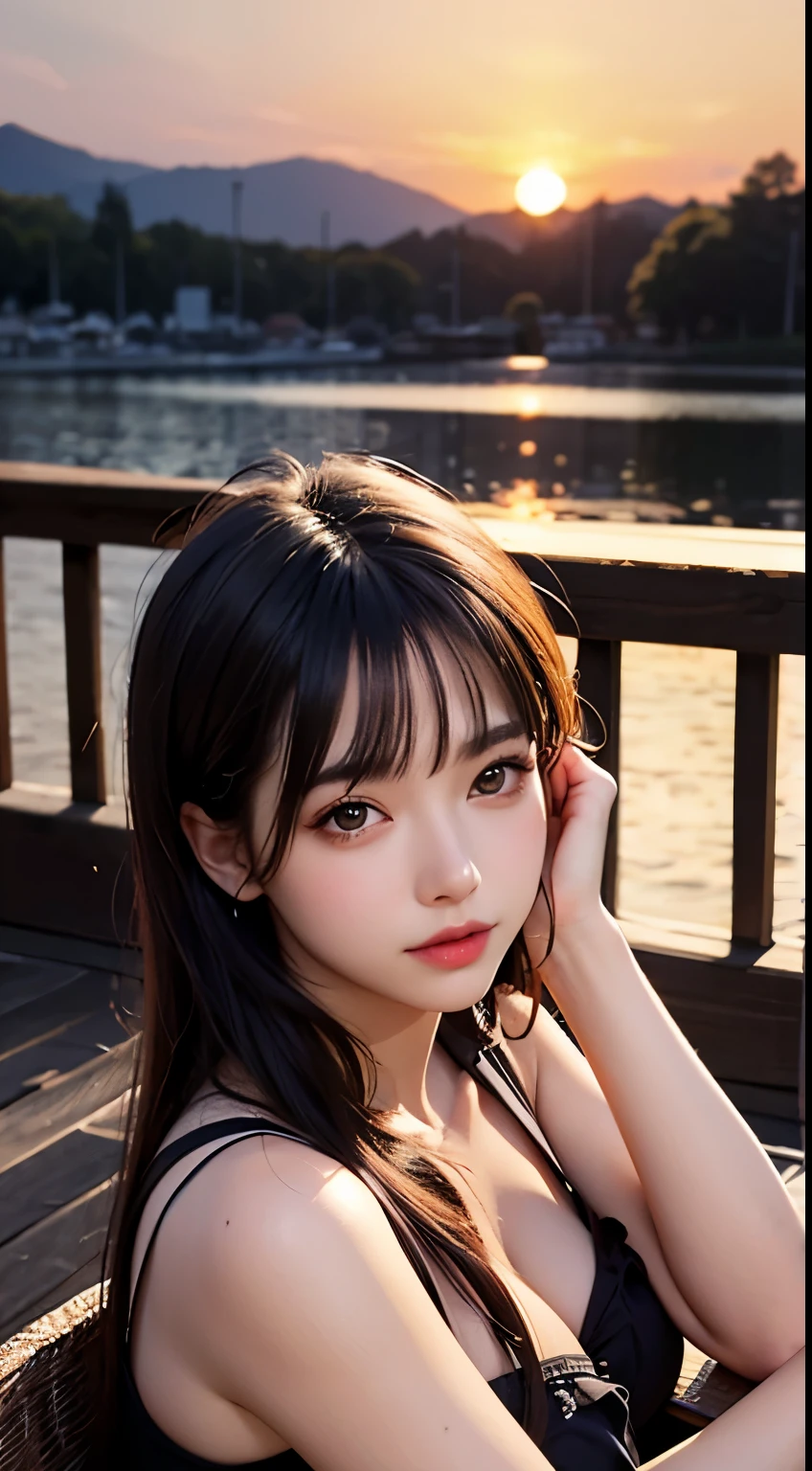 masterpiece, highest quality, shape, 超High resolution, Fine details, High resolution, 8k wallpaper, Perfect dynamic composition, Beautiful details, Midsummer Style, Natural color lips, , random cute pose, Perfect and beautiful face , cute, Sexy Face, sunset,Stylish cafe Beautiful woman&#39;s face