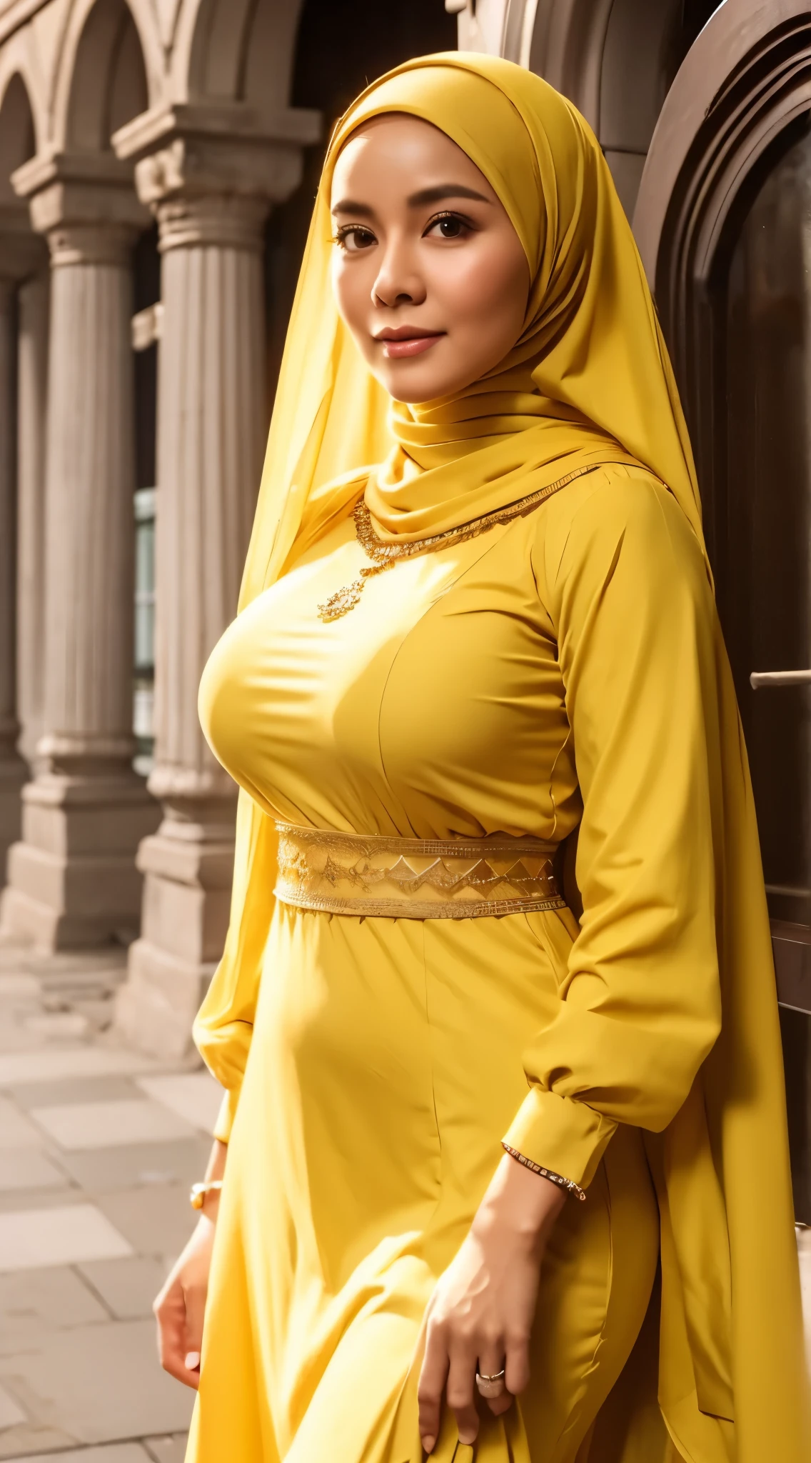 50 years Old, Hijab Indonesian mature woman, Big Tits : 66.9, Gamis, Breast out from her clothes : 1.9, at doctor office, Dark light, at Nighttime