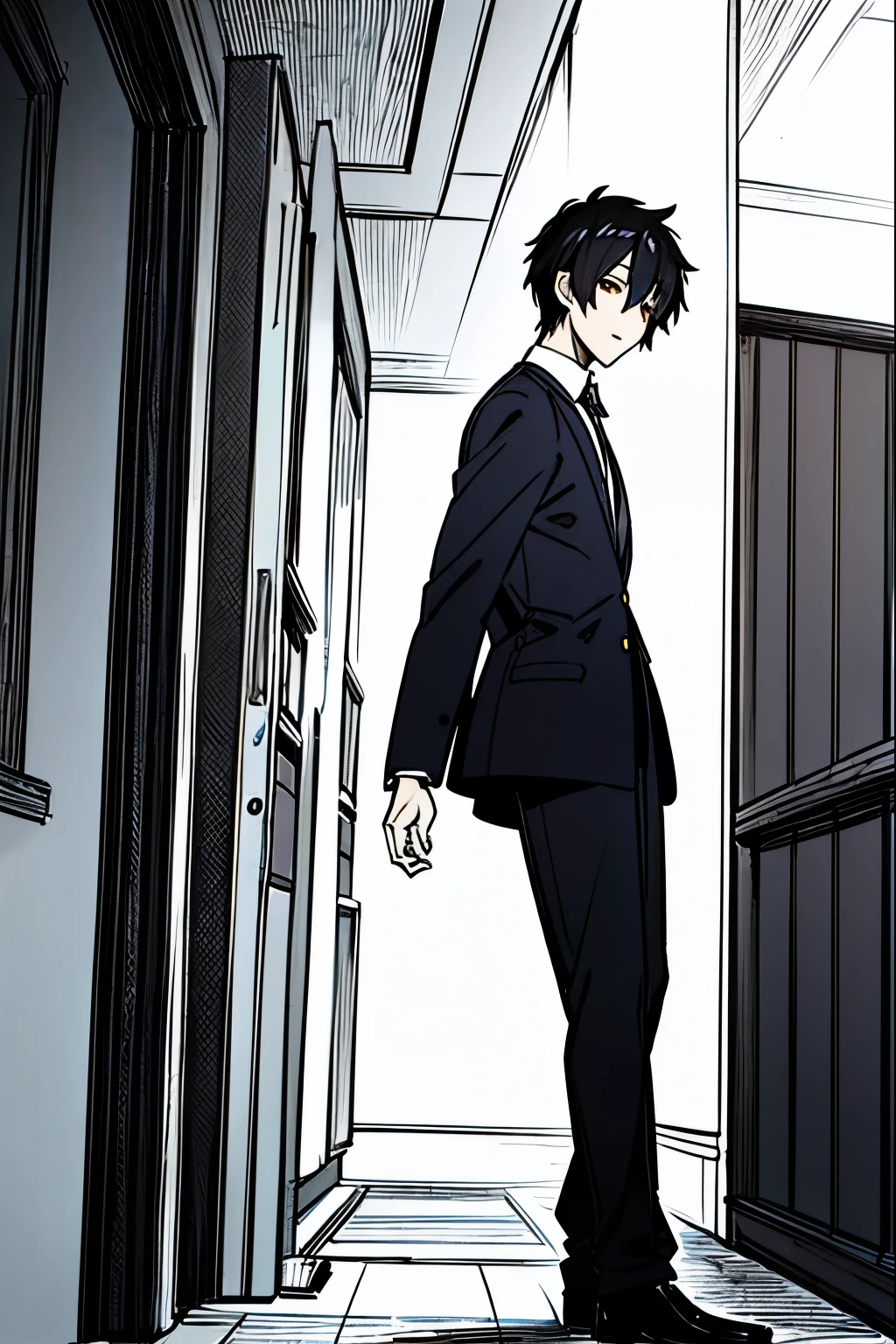 Takuya Aoyama, a 16-year-old male student, with sloppily combed black hair and brown eyes, with a dark expression, profile picture, light novel style. school environment, high school, masterpiece.