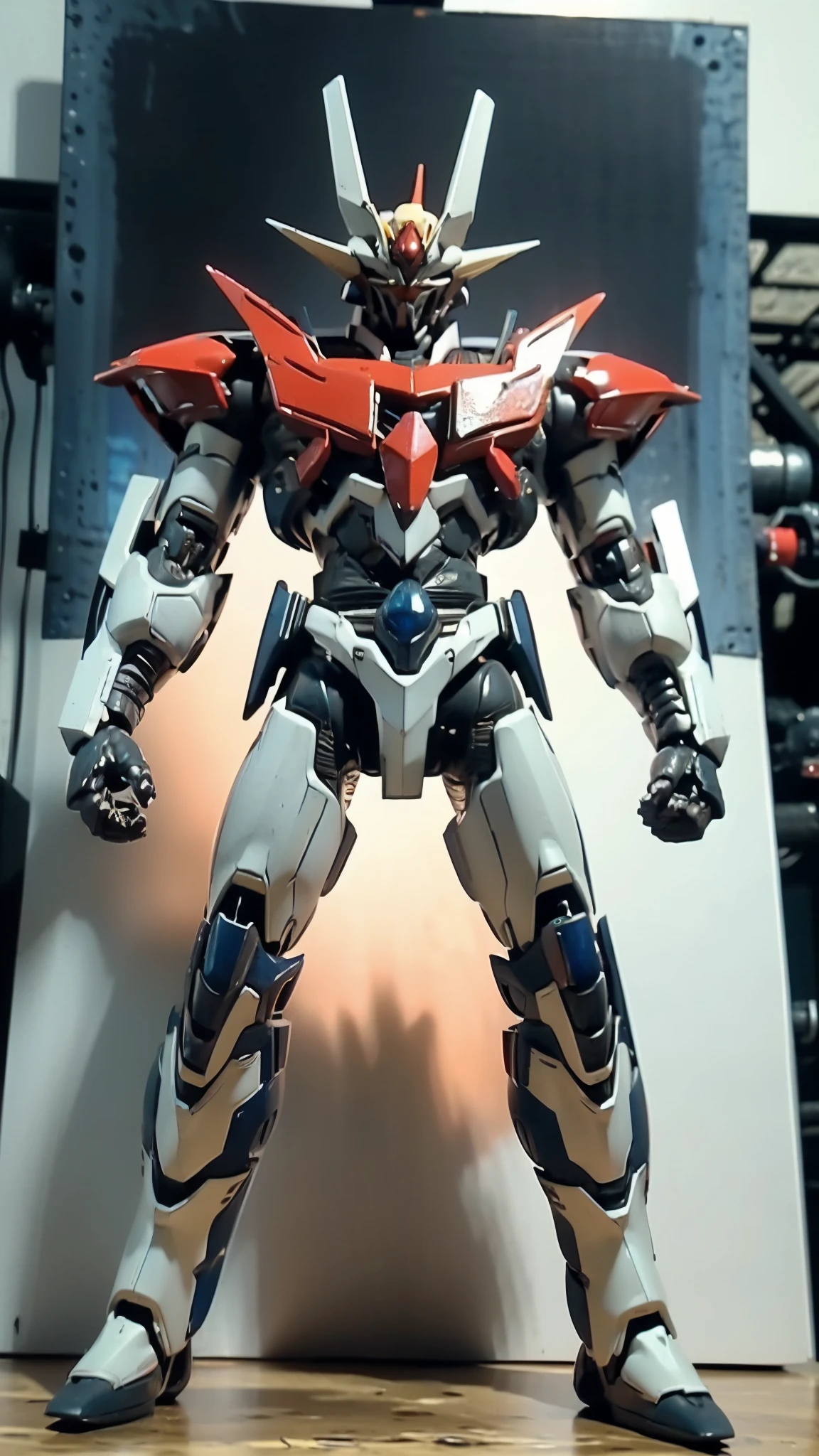 Humanoid Mecha, fully enclosed shoulder guards, matching arm and leg guards, full body, full armor, the design balances heavy with agility, (the color scheme is primarily white with red and blue accents, the concept Inspired by Mazinger Z, organic biotech armor, standing, floating high above the futuristic sci-fi city), exquisite and mature art style, (aura effect, energy, glowing eyes, the armor glows), Super robot, ((SRS)), metallic, dynamic, dramatic, high definition, best quality, highres, ultra-detailed, ultra-fine painting, extremely delicate, professional, perfect body proportions, anatomically correct, symmetrical face, extremely detailed eyes and face, high quality eyes, creativity, RAW photo, UHD, 32k, Natural light, cinematic lighting, masterpiece-anatomy-perfect, masterpiece:1.5