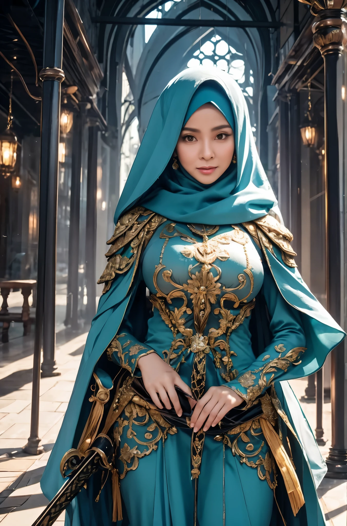 50 years Old, Hijab Indonesian mature woman, Big Tits : 66.9, Gamis, Breast out from her clothes : 1.9, at doctor office, Dark light, at Nighttime