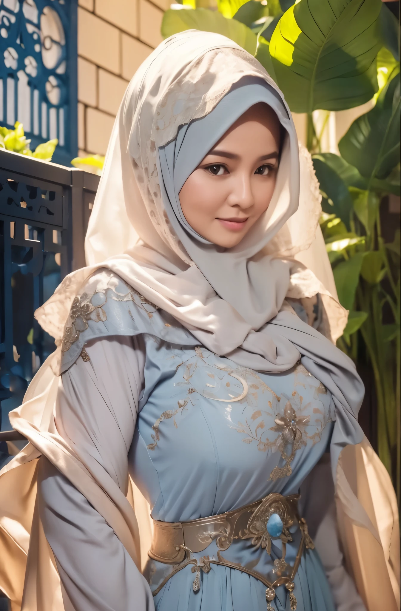 50 years Old, Hijab Indonesian mature woman, Big Tits : 66.9, Gamis, Breast out from her clothes : 1.9, at doctor office, Dark light, at Nighttime