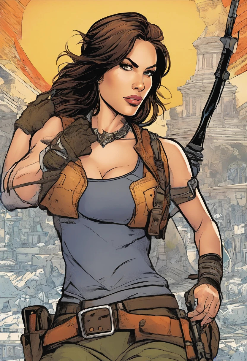 Femme Colombienne, cheveux long noir corbeau , Lara Croft Tomb Rider, Treasure Hunter
