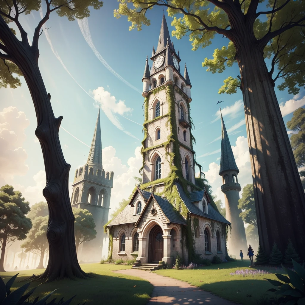 there is a small tower with a clock on top of it, enchanted forest tower, lookout tower, mausoleum, wizard's tower, witch hut, viewed from a distance, mausoleum ruins, wizard tower, faery palace, with a creepy secret temple, the wizard's magical tower!!, at highgate cemetery, highgate cemetery, ribbon chapel, tomb