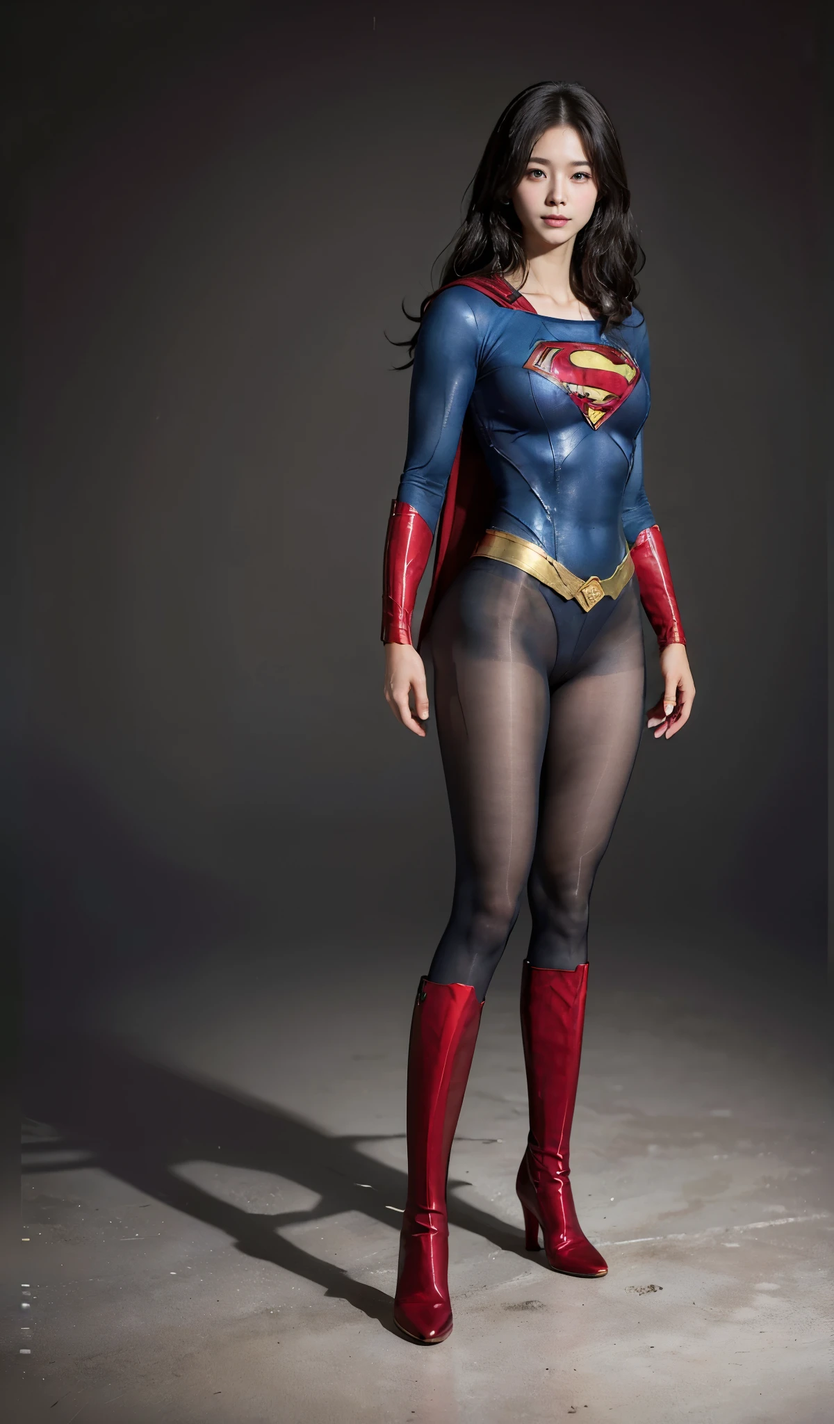 No background、(((Beautiful legs in black tights.)))、(((Legally express the beauty of your smile)))、((((Make the most of your original images)))、(((Supergirl Costume)))、(((Beautiful boyish hairstyle)))、(((suffering)))、(((Please wear black tights....、Be sure to wear red boots)))、((Best image quality、8k))、((highest quality、8k、masterpiece:1.3))、(((Preserve background )))、Sharp focus:1.2、Beautiful woman with perfect figure:1.4、Slim Abs:1.2、Wet body:1.5、Highly detailed face and skin texture、8k