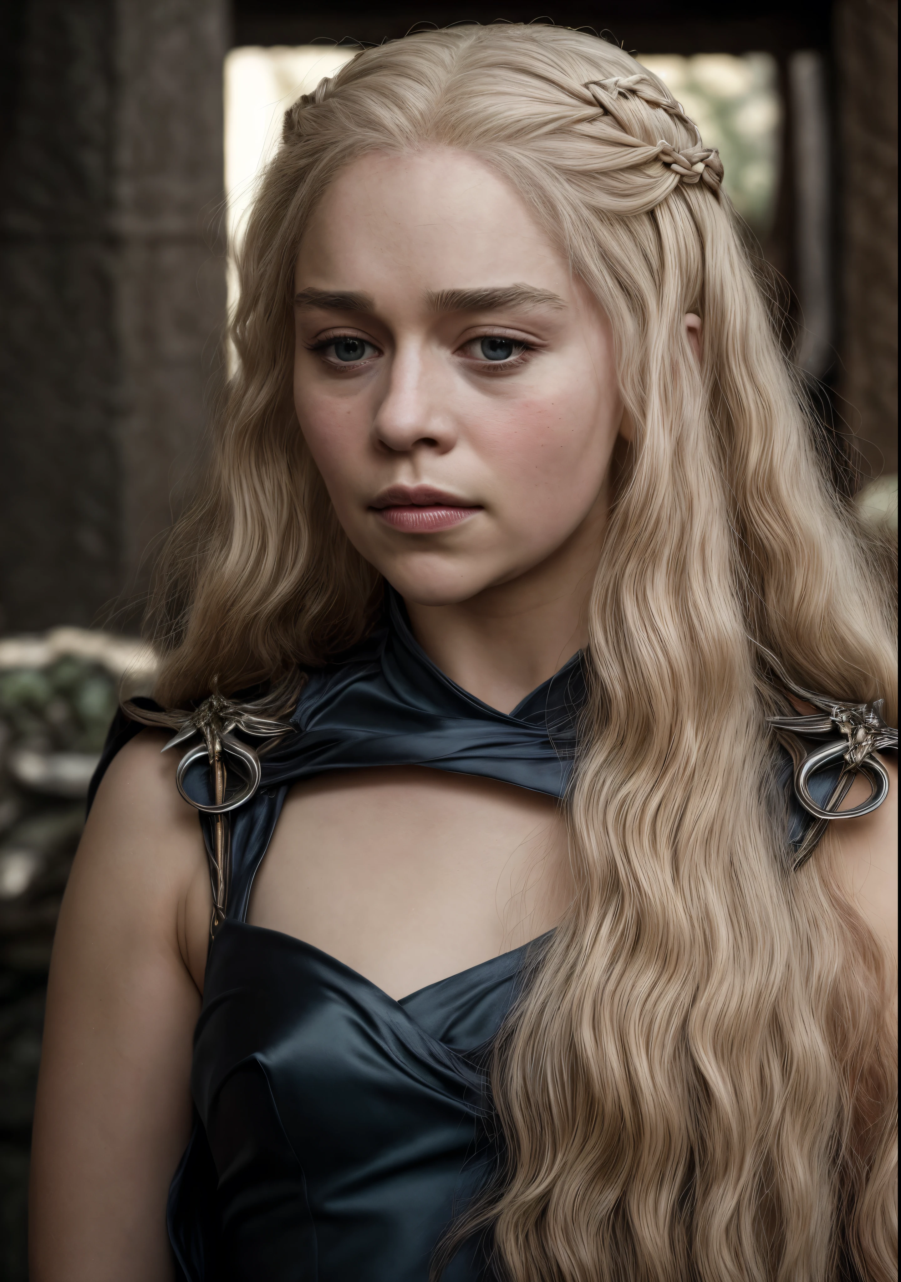 masterpiece, stunning portrait photo of khls woman, sleeveless, erotic costumes, sensual satin dress, game of thrones inspired costumes,