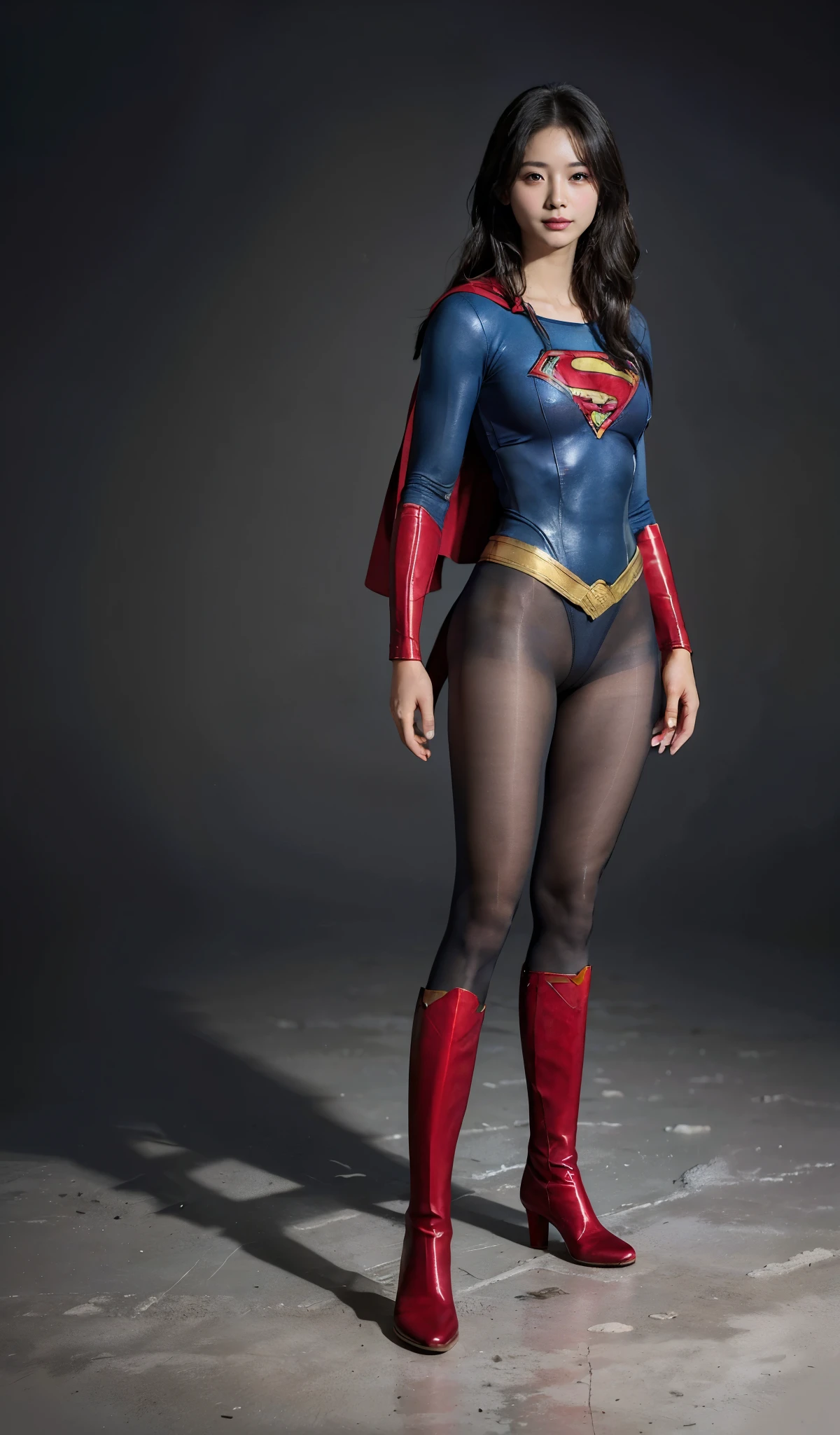 No background、(((Beautiful legs in black tights.)))、(((Legally express the beauty of your smile)))、((((Make the most of your original images)))、(((Supergirl Costume)))、(((Beautiful boyish hairstyle)))、(((suffering)))、(((Please wear black tights....、Be sure to wear red boots)))、((Best image quality、8k))、((highest quality、8k、masterpiece:1.3))、(((Preserve background )))、Sharp focus:1.2、Beautiful woman with perfect figure:1.4、Slim Abs:1.2、Wet body:1.5、Highly detailed face and skin texture、8k