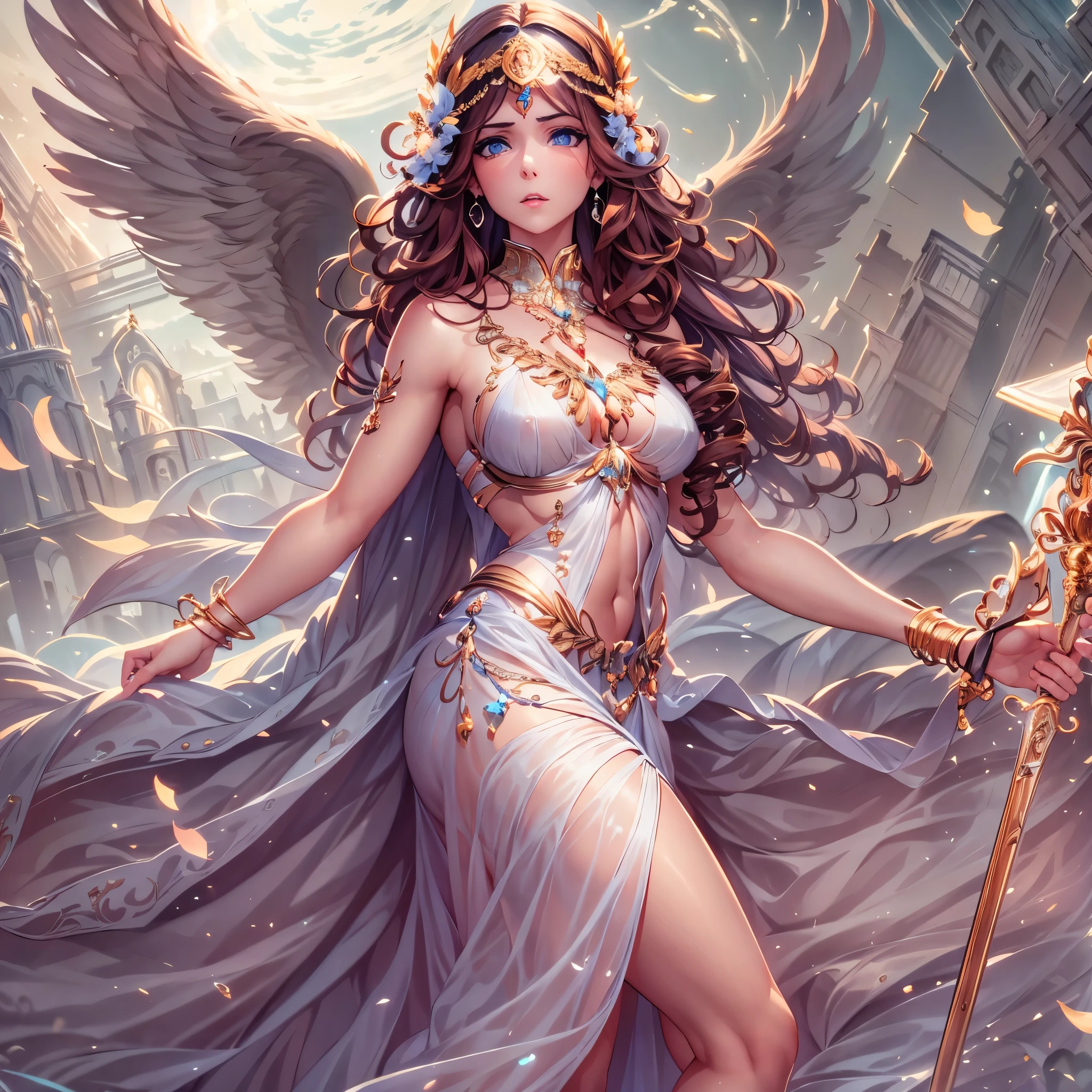 Greek Goddess Athena, beautiful divine woman with long brown hair, gray eyes. She is showing her nice ass.
