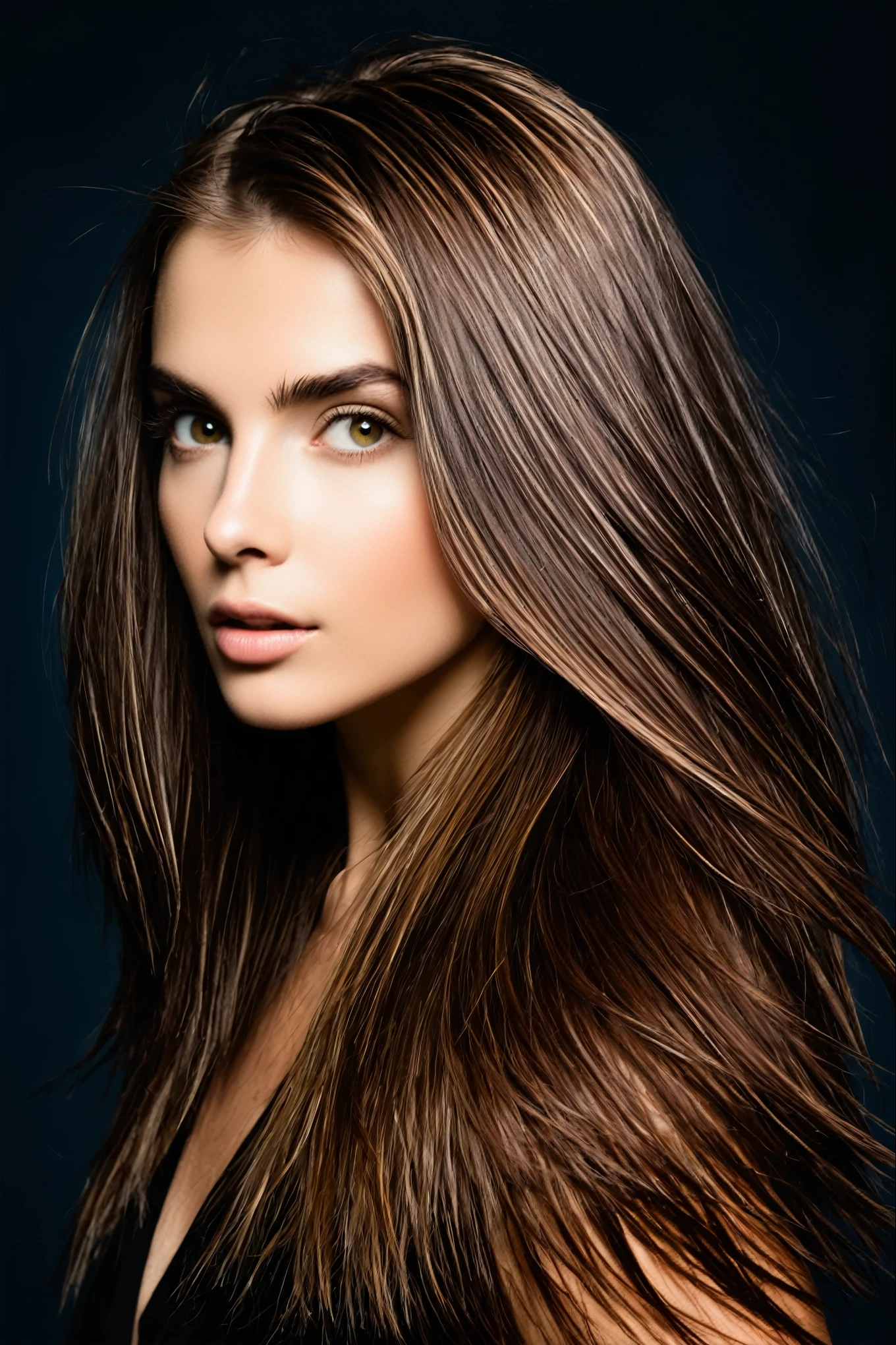 aos 30 anos, cara,(fade alto:1.3),cabelo longo,tema escuro, tons suaves, cores suaves, Alto contraste, (textura natural da pele, hiperrealismo, luz suave, Afiado),tiro de vaqueiro,