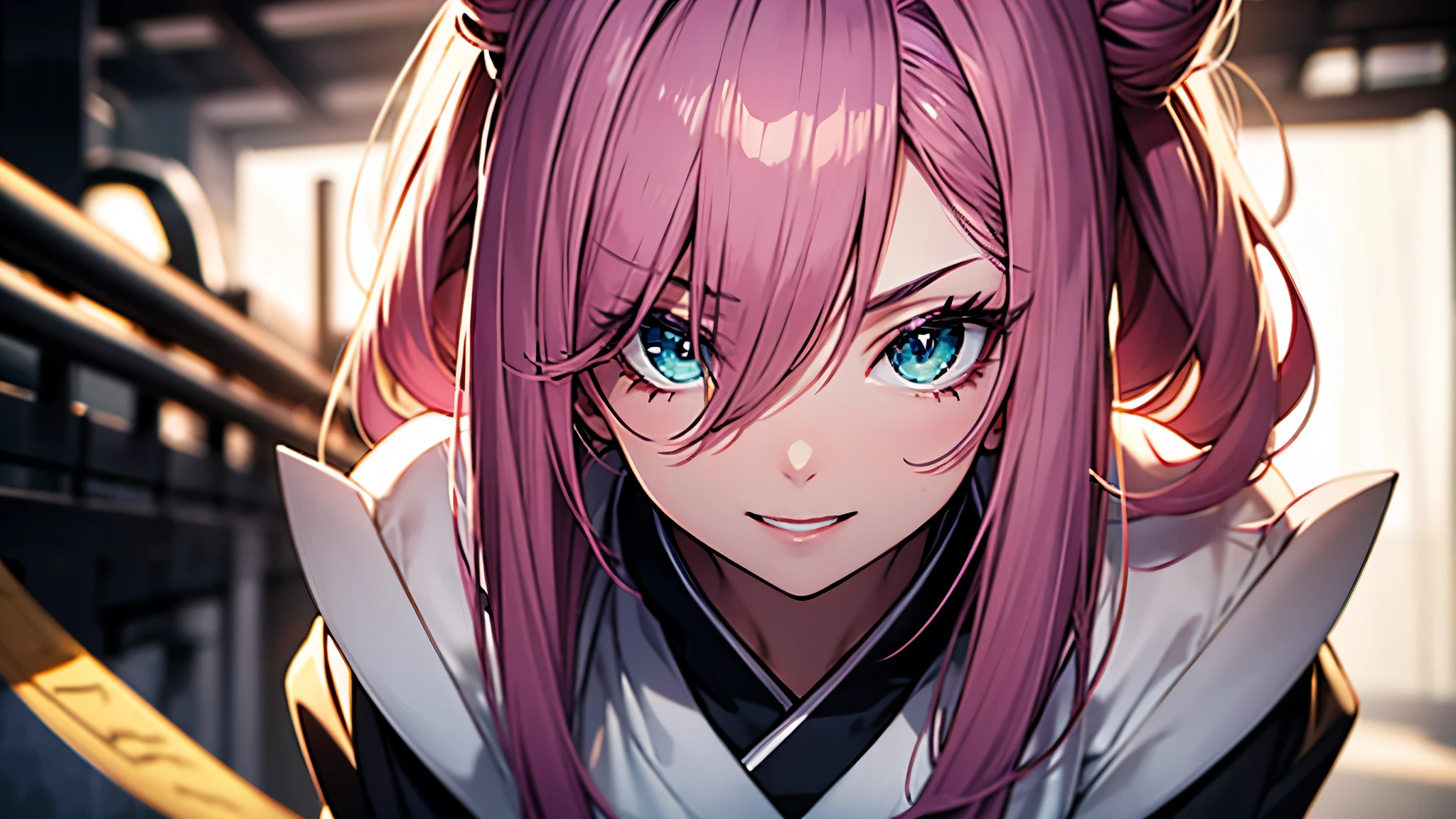 (1girl:1.3), Masterpiece, Best quality, amazing beauty, [[3D]], 4K, absurdres, finely detail, super detailed eye, perfect anatomy, official art, cinematic lighting, BREAK, foret, banboo, midnight, hair bun, colored tips, pink hair, super shiny detailed green eyes, big eyes, cute eyes, thin eyebrow, Staring, open-mouth, thin lips, smile, mascara, rouge, Eyeliner, pink lips, shy, BREAK , small breasts, tall, slim, pale skin, porcelain skin, cross arms in front, from above , BREAK ,kimono:1.3