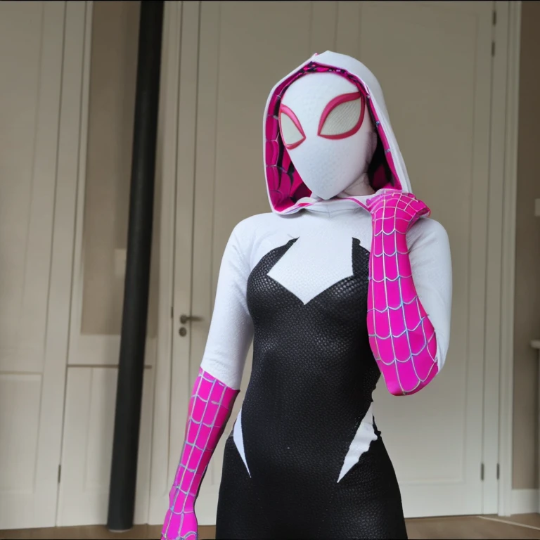 SpiderGwen, 1 girl, mask, alone, looking at viewer, pov, spiderman, costume