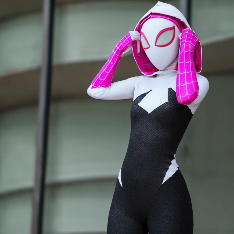SpiderGwen, 1 girl, mask, alone, looking at viewer, pov, spiderman, costume
