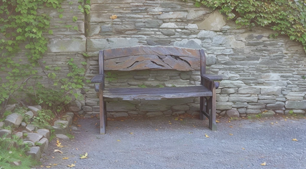 there is a wooden bench sitting in front of a stone wall, bench, well worn, rustic, benches, a wooden, 1 8 century, sit on a bench, worn, gwyn, sitting, antique piece, sitting down, various posed, an 9 4, little, , doran, stone pews, shaded, oak, antique, photographed