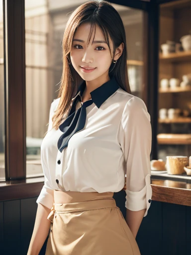 1 girl, (Wearing a white collared blouse:1.2), Short skirt, Beautiful Japanese actresses,belly button、The blouse is tied at the waist、
(RAW Photos, highest quality), (Realistic, Realistic:1.4), masterpiece,
Very delicate and beautiful, Very detailed, 4K wallpaper, wonderful,
finely, Very detailed CG Unity 8k wallpaper, Very detailed, High resolution,
Soft Light, Beautiful detailed girl, Very detailed目と顔, Beautiful and exquisite nose, Beautiful and exquisite, Cinema Lighting,
break,
(Cafe 1.3), Front apron、Waiter、
Perfect Anatomy, smile, Look forward, (Looking into the camera), (Westshot), Small breasts、sheer