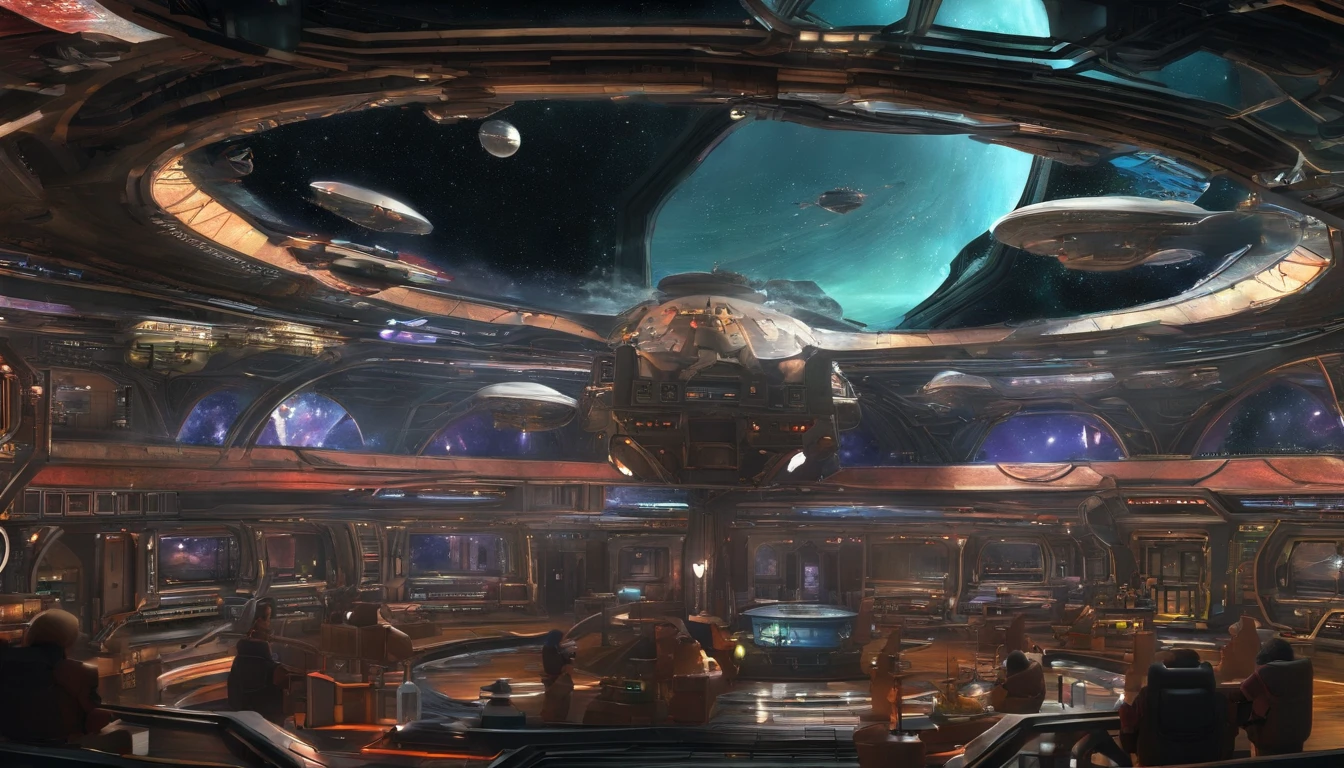 Steampunk castle 750,750,750,750,000 sq ft hybrid planet, canvas splattered with metallic gold,luminescent forest green, & red matte, melds into a Saturn-size-Earth hybrid, Larry Niven, Arthur C Clarke.The space station is massively bigger than Babylon 5, but in the shape of Deep Space 9. The space station has 6 O'Neal Class space stations off in 5 different equilateral directions, & 1 down the middle. It has its own ecosystem, generates its own power, & is located in a binary star system. There are hundreds of starships going to & fro, from the station, at any hour of the day. The station is in the center of the foreground. There are many stars, a nebula, and a comet, in the background. (((Use the following styles:conceptual art, protovision,3d render, architecture, portrait photography, cinematic, diamond crystal, alien, Leonardo Da Vinci, Arthur C. Clarke, &Larry Niven))). (((1 million HD Resolution, isometric art, insane symmetrical details)))., 3d render, cinematic, vibrant, portrait photography, architecture, conceptual art