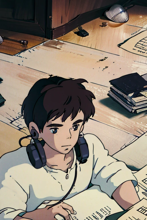 Drawing of a boy listening to music with headphones