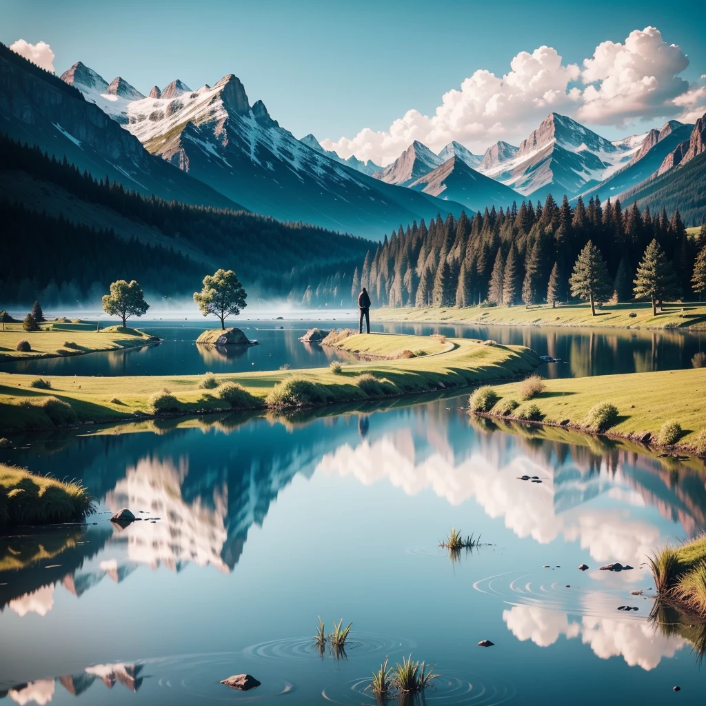there is a pole that is standing in the grass near a hill, looking from slightly below, image full of reflections, reflection in the water, reflection in water, reflection on the water, water mirrored water, reflection on water, more reflection, clear reflection, reflections on the water, reflective water, looking down a cliff, cut into the side of a mountain