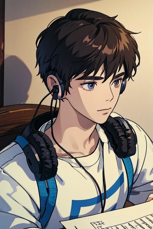 Drawing of a boy listening to music with headphones