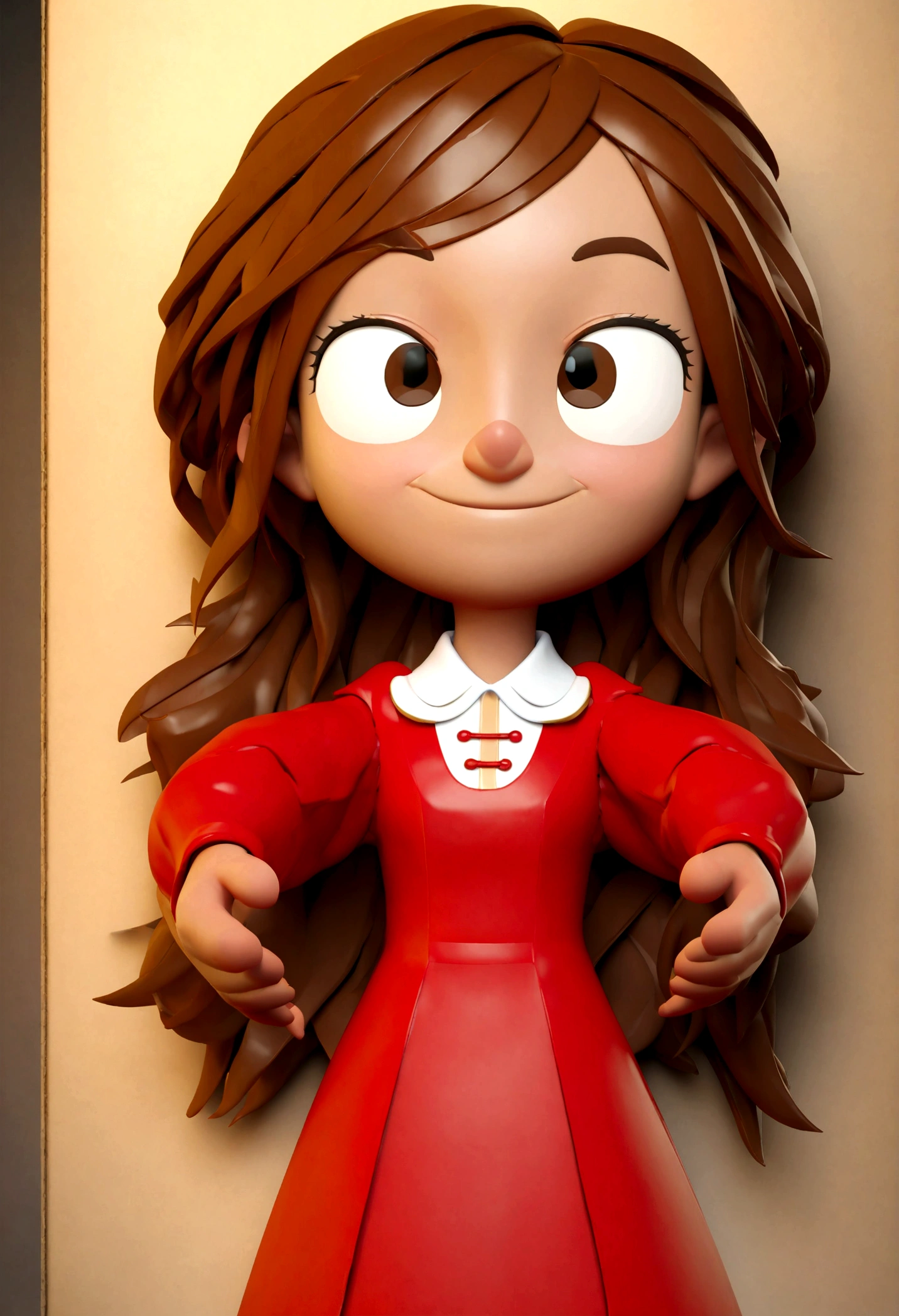 Cartoon character of Smiling woman dressed in red with long hair and a big smile, attractive woman with brown hair, hiding behind a wall and red dress, animation character, stylized character, animation style rendering, stylized 3D, Arnold Maya render, Stylized 3D render, Toon render keyshot, 3D character, 3D character, Stylized 3D rendering, 3d character render, animated character, Close-up character, Character pose, (Pixar Style) (master part:1.2) (bokeh ) (best quality) (detailed skin) (detailed texture) (8K) (clay) (cinematic lighting) (sharp focus
