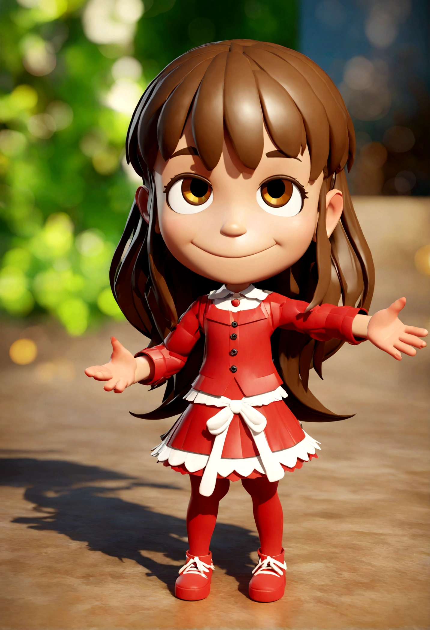 Cartoon character of Smiling woman dressed in red with long hair and a big smile, attractive woman with brown hair, hiding behind a wall and red dress, animation character, stylized character, animation style rendering, stylized 3D, Arnold Maya render, Stylized 3D render, Toon render keyshot, 3D character, 3D character, Stylized 3D rendering, 3d character render, animated character, Close-up character, Character pose, (Pixar Style) (master part:1.2) (bokeh ) (best quality) (detailed skin) (detailed texture) (8K) (clay) (cinematic lighting) (sharp focus