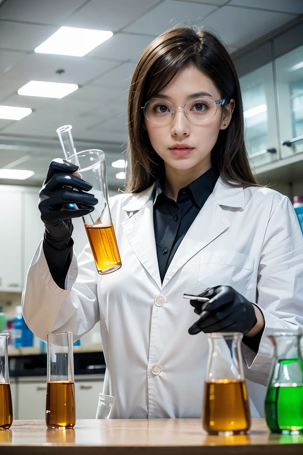 Female Biochemist in a laboratory with test tubes