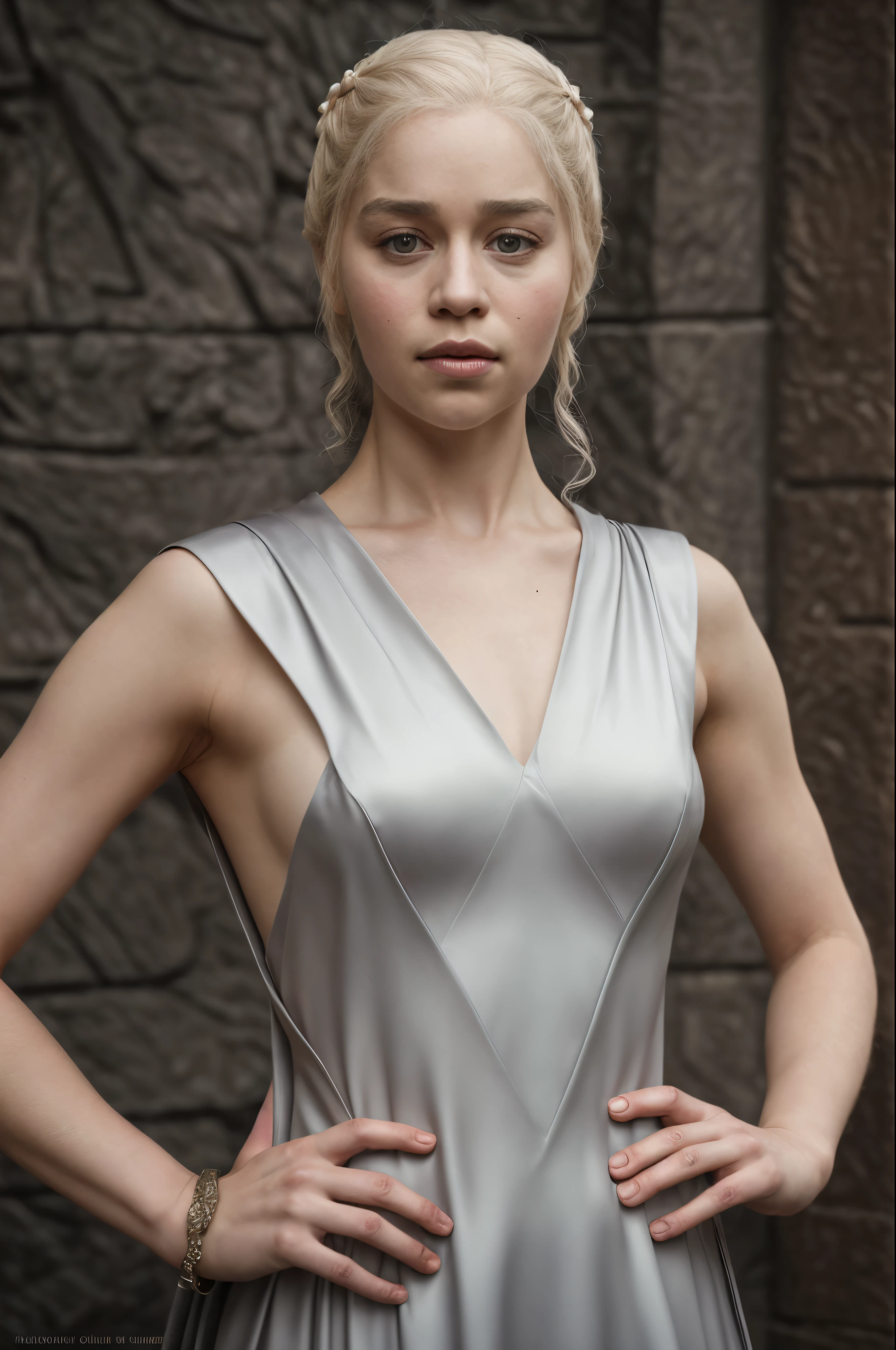 masterpiece, stunning portrait photo of khls woman, sleeveless, erotic costumes, sensual satin dress, game of thrones inspired costumes,