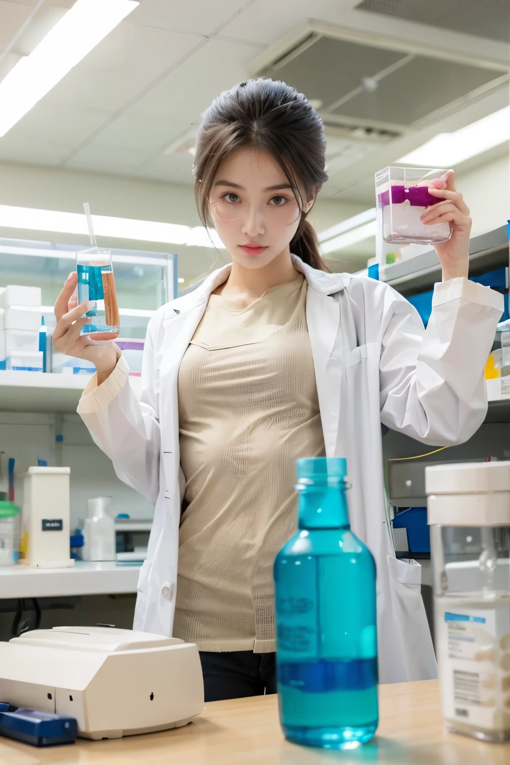 Female Biochemist in a laboratory with test tubes 