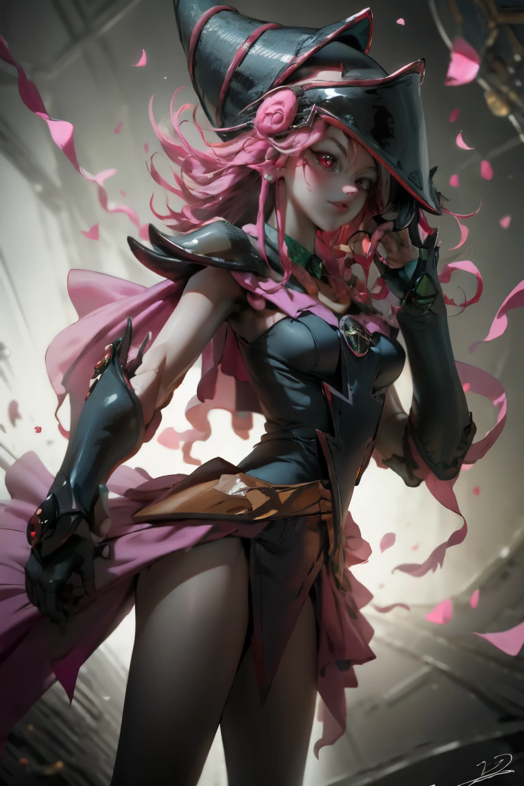 Hermosa maga oscura (obra maestra: 1.2, La mejor calidad), (1 , solamente), grandes senos, (dynamic posture), (piel brillante, crimson red skin), crimson red skin, Dark Maga Girl Sezy Demon Version, piel roja, Guantes finos y de encaje, ( small demonic horns:1.1), (Lilith \(acechadores oscuros\)), (cielo), fleco, (joya, Adorno dorado:1.15 ), pelvis grande, azul (grilletes:1.1) Dark Magician Girl Sexy Demon Version. Magic circle and magic hearts.. corazones magicos