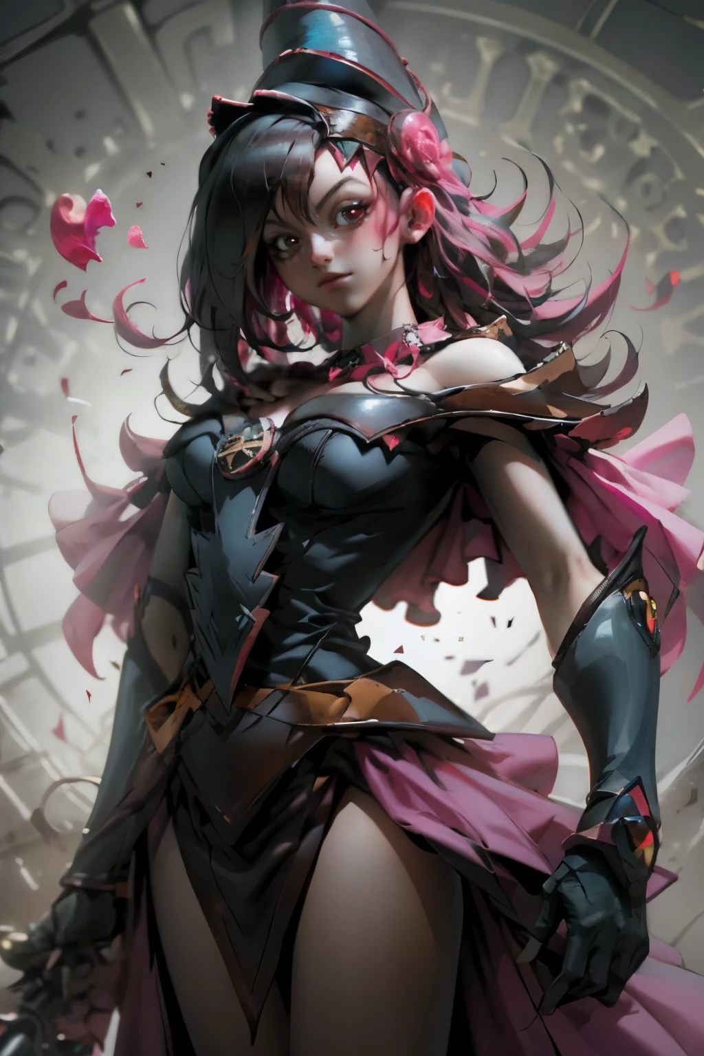Hermosa maga oscura (obra maestra: 1.2, La mejor calidad), (1 , solamente), grandes senos, (dynamic posture), (piel brillante, crimson red skin), crimson red skin, Dark Maga Girl Sezy Demon Version, piel roja, Guantes finos y de encaje, ( small demonic horns:1.1), (Lilith \(acechadores oscuros\)), (cielo), fleco, (joya, Adorno dorado:1.15 ), pelvis grande, azul (grilletes:1.1) Dark Magician Girl Sexy Demon Version. Magic circle and magic hearts.. corazones magicos
