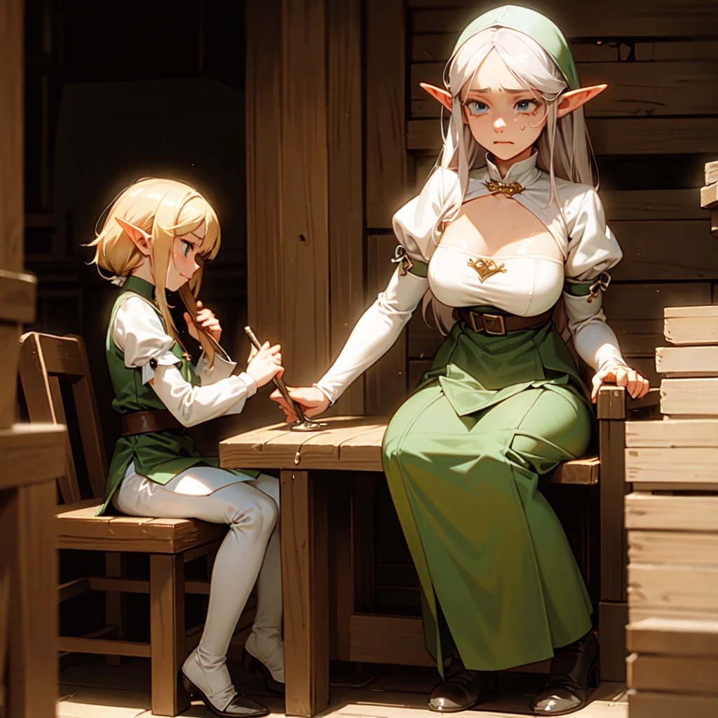 an elf girl, tear, sad, beautiful, sitting in a tavern, medieval era,   