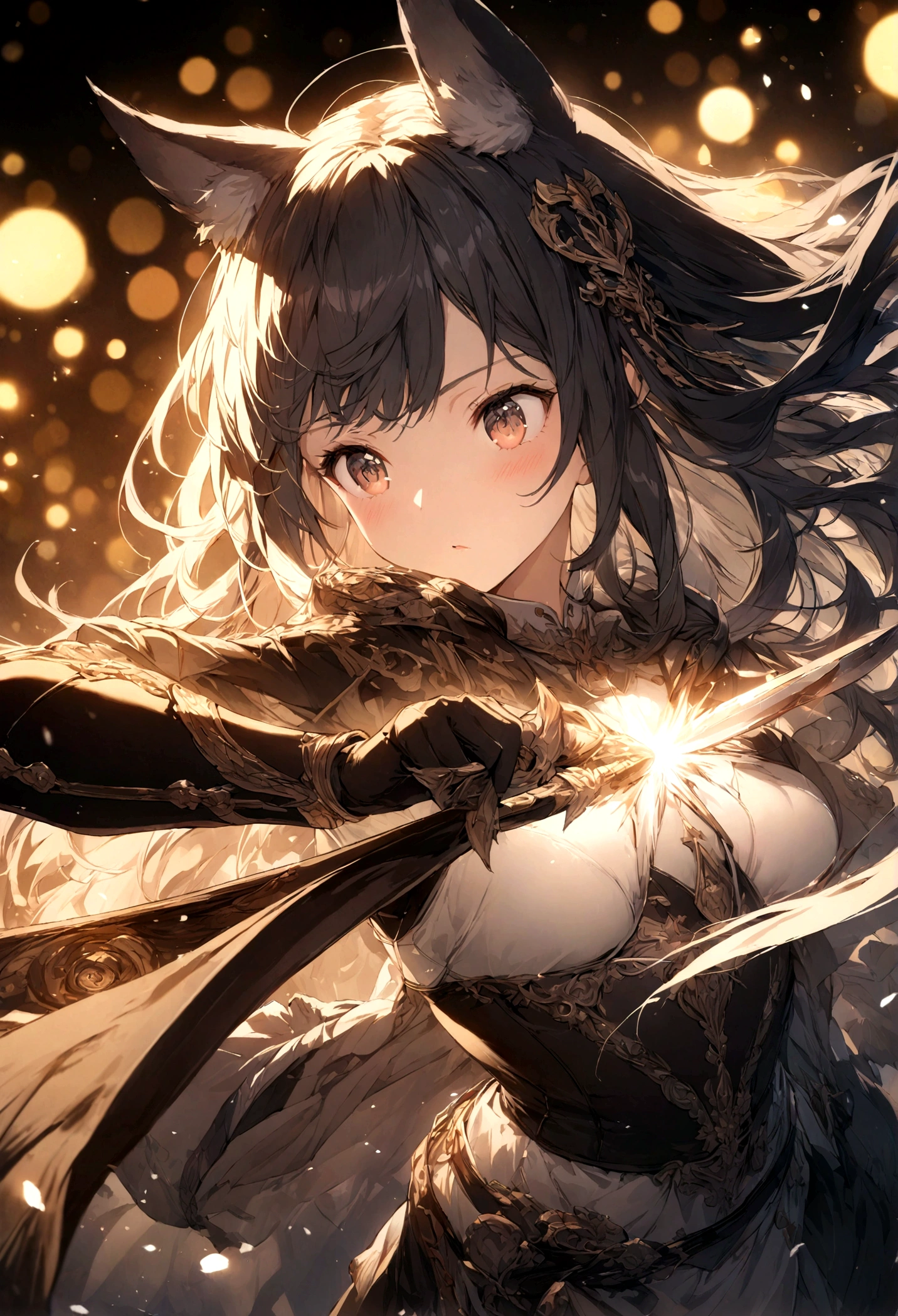 original, intricate detail, illustration, masterpiece, extremely detailed CG unity 8k wallpaper, highlight, sharpening, dynamic, bokeh, , a beautiful girl with animal_ears and hair_ornament