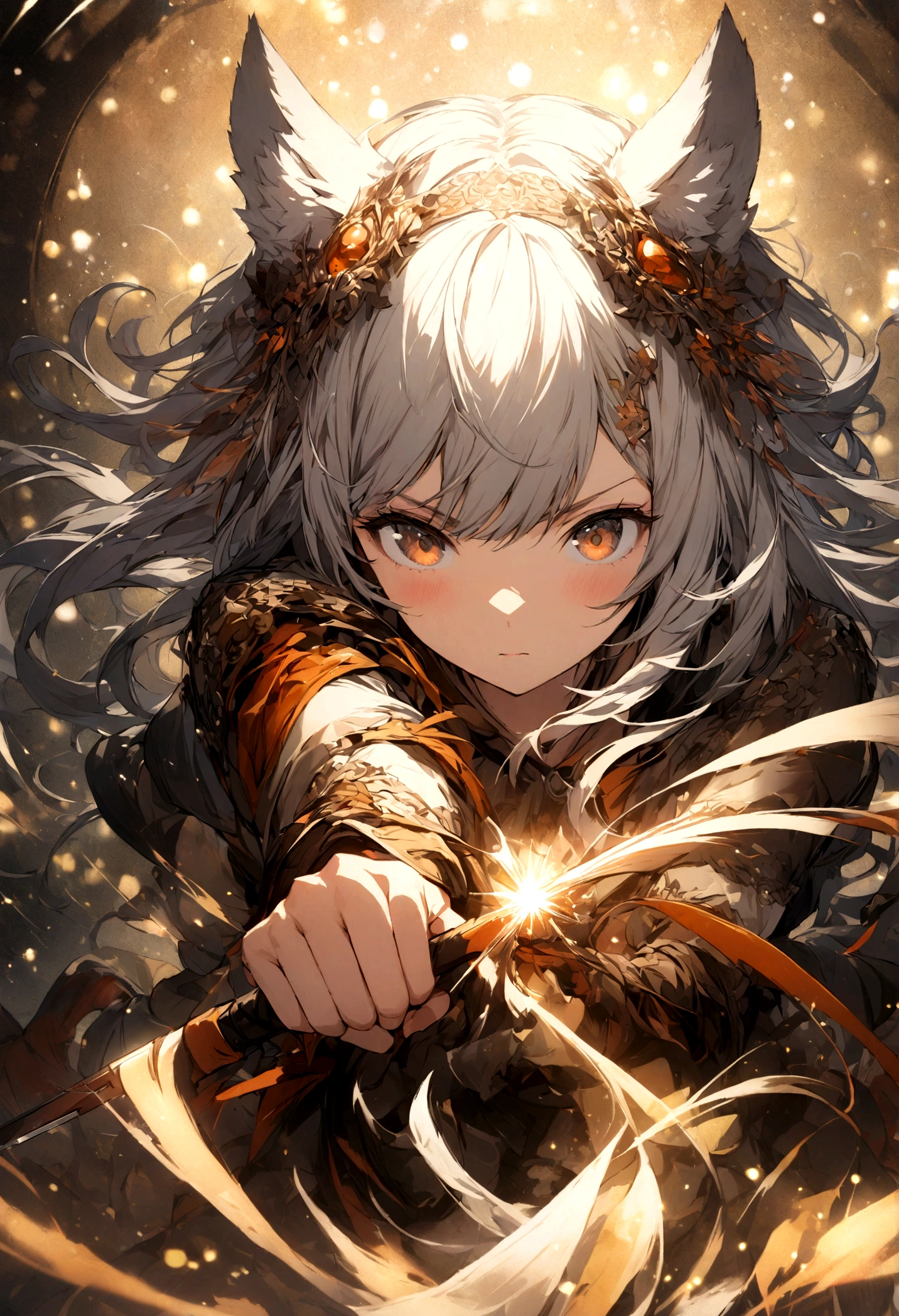 original, intricate detail, illustration, masterpiece, extremely detailed CG unity 8k wallpaper, highlight, sharpening, dynamic, bokeh, , a beautiful girl with animal_ears and hair_ornament