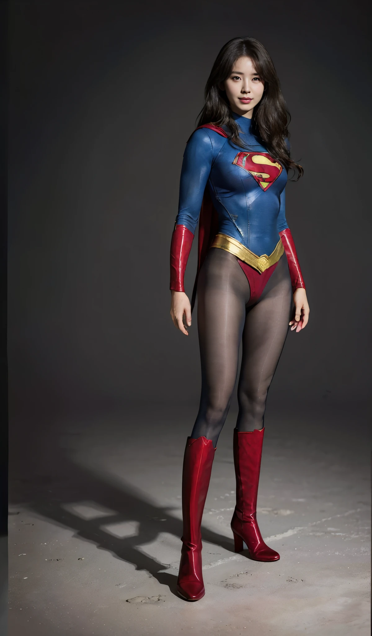 No background、(((Beautiful legs in black tights.)))、(((Legally express the beauty of your smile)))、((((Make the most of your original images)))、(((Supergirl Costume)))、(((Beautiful boyish hairstyle)))、(((suffering)))、(((Please wear black tights....、Be sure to wear red boots)))、((Best image quality、8k))、((highest quality、8k、masterpiece:1.3))、(((Preserve background )))、Sharp focus:1.2、Beautiful woman with perfect figure:1.4、Slim Abs:1.2、Wet body:1.5、Highly detailed face and skin texture、8k