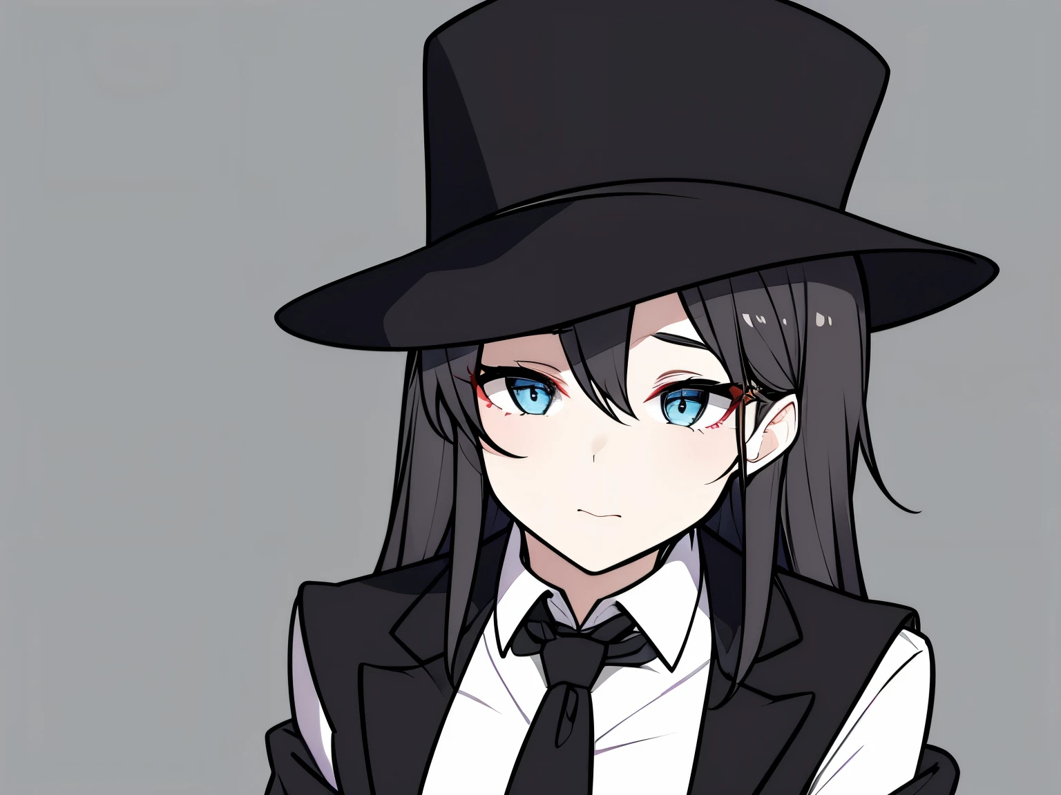 cute girl big tophat armless black suit black vest black tie 
