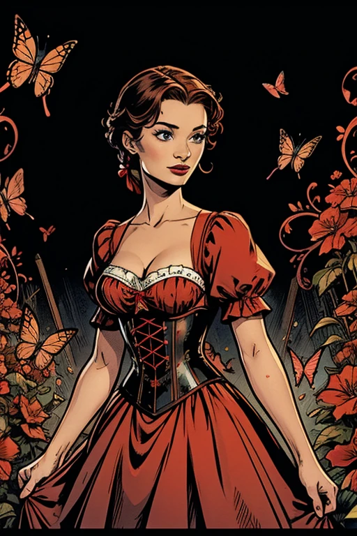 Red dress: Mary Poppins: Emma Rigby: Pirates of the Caribbean: Emilie de Ravin: butterflies: Corset: