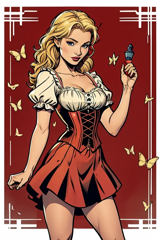 short skirt: blonde wavy hair: Red dress: Mary Poppins: Emma Rigby: Pirates of the Caribbean: Emilie de Ravin: butterflies: Corset: