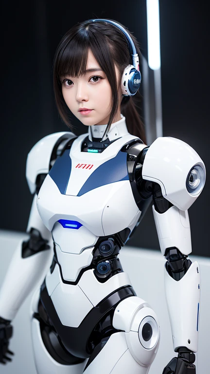 (Realistic:1.4), (RAW Photos)Tabletop, highest quality, Very detailed, (Realistic:1.4), (8k, 4K, highest quality, High resolution, 超A high resolution:1.1), 8k Portrait,One Girl, Japanese アンDroid girl,plump , announcer,Control panel,アンDroid,Droid,Mechanical Hand, ,Robotic arms and legs, Black Hair,Mechanical body,Blunt bangs,White Robotics Parts,Perfect robot woman,Charging Spot,Long tube,A thick cable was attached to his neck..,Ceramic body ,Mechanical body, Mechanical ear covers,アンDroid,Robot Humanoid,A little chubby,panties,Complete Eyes,完璧なMechanical body,White robot body,The Laboratory of the Future,アンDroid factory,Mechanical ear covers,White and light blue uniform,Light blue accent costume,