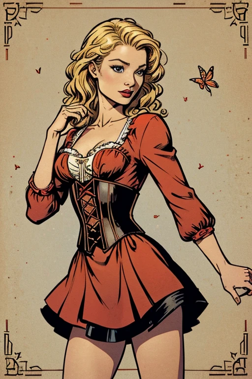 Queen: short skirt: blonde wavy hair: Red dress: Mary Poppins: Emma Rigby: Pirates of the Caribbean: Emilie de Ravin: butterflies: Corset:
