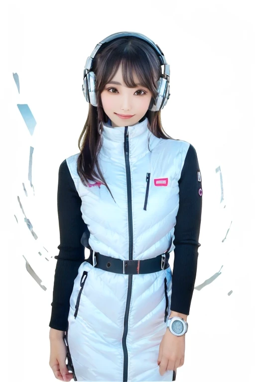 masterpiece, highest quality, Very detailed, 8K Portrait,Japanese Android Girl,plump , Control panel,Robotic arms and legs, Blunt bangs,,break (Metallic Gray, Metallic luster, Mirror finish, Astro Best):5,headphone:5,break (Black sleeves):100,Smart Watches,Futuristic space station,Control Room,break headphone,blue eyes,(Black Hair):2,(Long Hair):1.3,View the viewer,(respirator),break blush:3,Hidden Hand,smile