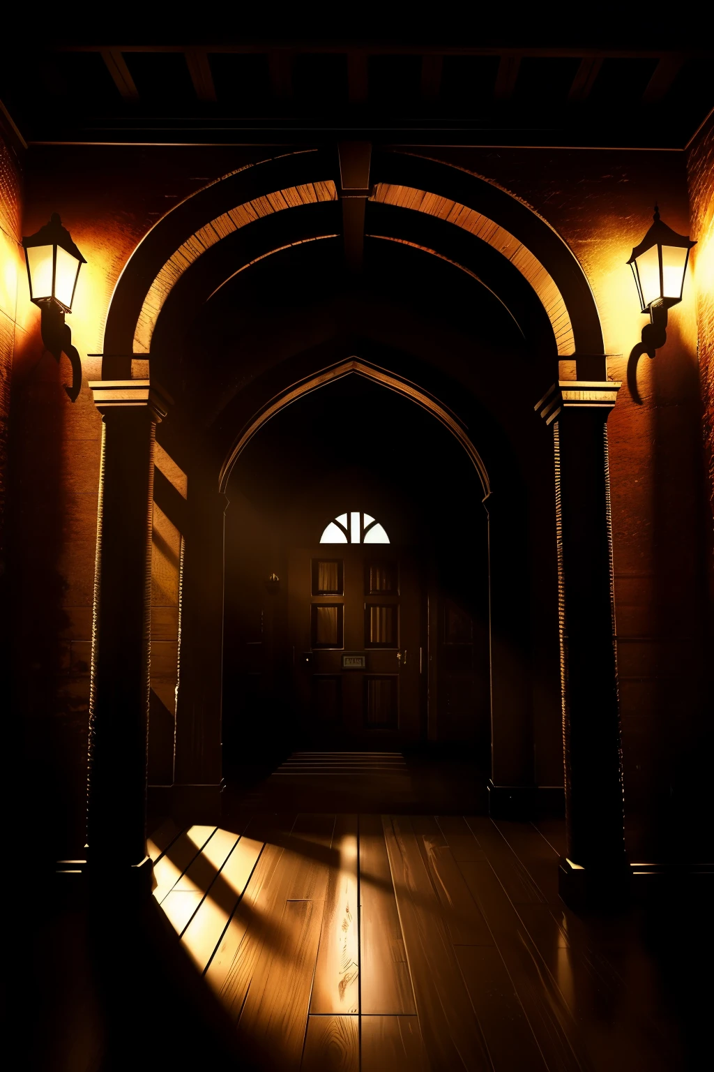 ultra high res, photorealistic:1.4, dimly lit hallway, old wooden door, creaky, swinging violently, banging sound echoing, shadowy corridor, flickering lights, ominous atmosphere, soft cinematic light, HDR, sharp focus, eerie, suspense building.