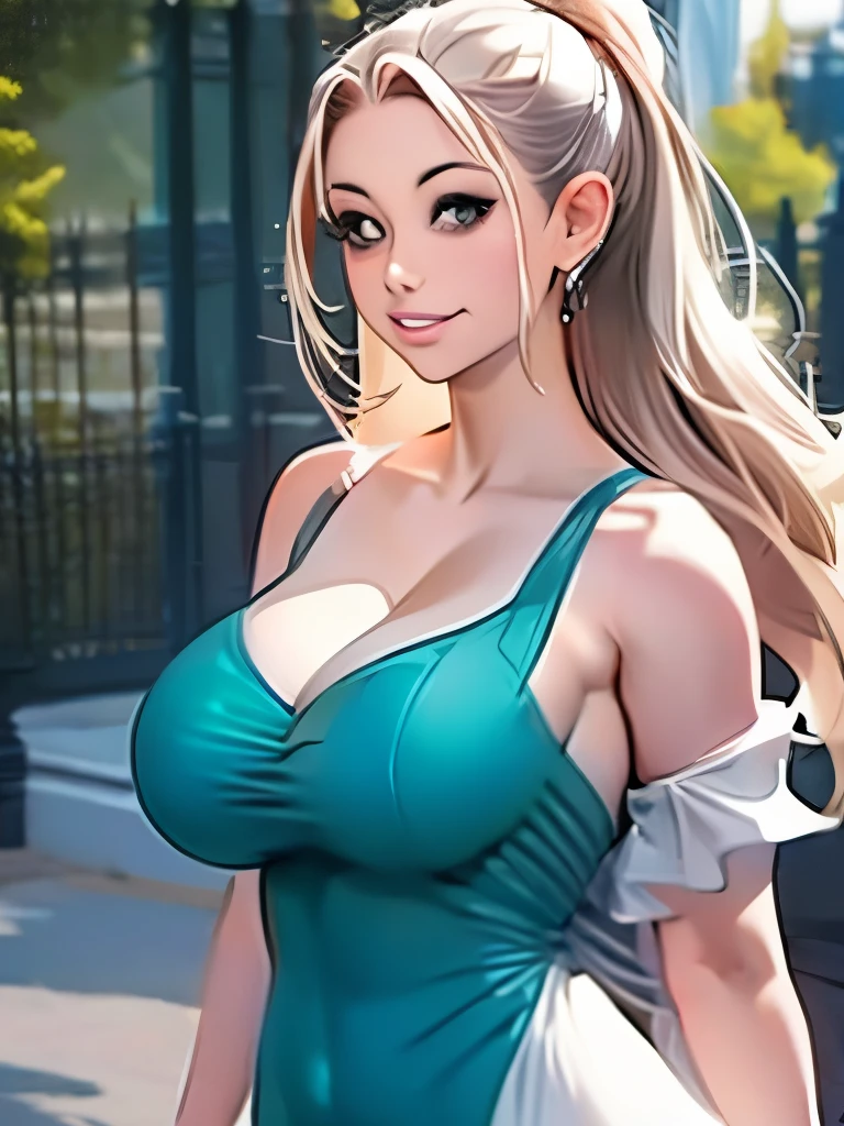 Bare shoulders with full breasts