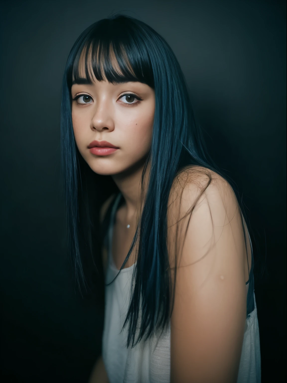 27 years old, hermosa linda chica americana, sonrisa mostrando los dientes, pecas, (piel oscura:1.5), (platinum blue largo bangs hair:1.4), (Gigi Hadid:1.1), (naughty girl makeup:1.1), (El FW), 1mujer, Solo, 24 years, cuerpo de 7 cabezas, (cute rostro), (ideal proportion body proportions), usando sudor, El disfraz es transparente, wet, sonrisa sonriente, cabello corto, pelo oscuro, , un delgado, small buttocks, piernas de belleza, piernas flacas, surrealism, lightning cinematográfica, profundidad de campos, Punto de vista unipersonal, F/1.8, 135mm, nffsw, mesa, preciso, ((anatomically correct)), piel texturizada, Super detail, detalles altos, High calidad, premiado, (obra maestra), animado, (foto_(medio):1.0), by Antonio J. Manzanedo, por Jeremy Lipking, 1 chica, lightning, en un paisaje surrealista, estilo de pintura con acuarela, Pinceladas, desabrochado, ojos naranjas, cola de caballo, cabello rosado, ciberpunk, ropa japonesa