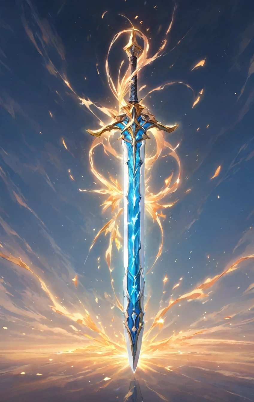 masterpiece, best quality, epic fantasy art style, simple wind sword for card game (ethereal form, blade and hilt are made of wind, wispy form), full art, full sword art, ultra high resolution, sharp focus, HD, 8k, clear details, zoom out to get the full sword in the image, simple background, show full sword, sword centered on image to allow ample background to show