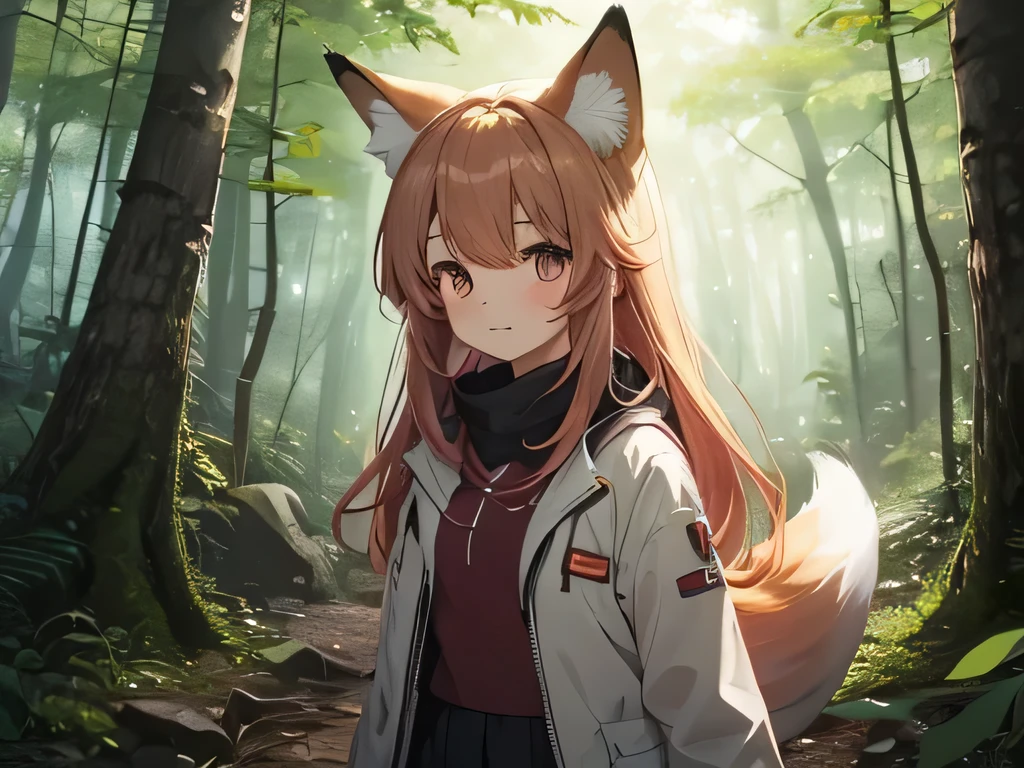 girl who is a fox in a forest, kawai

